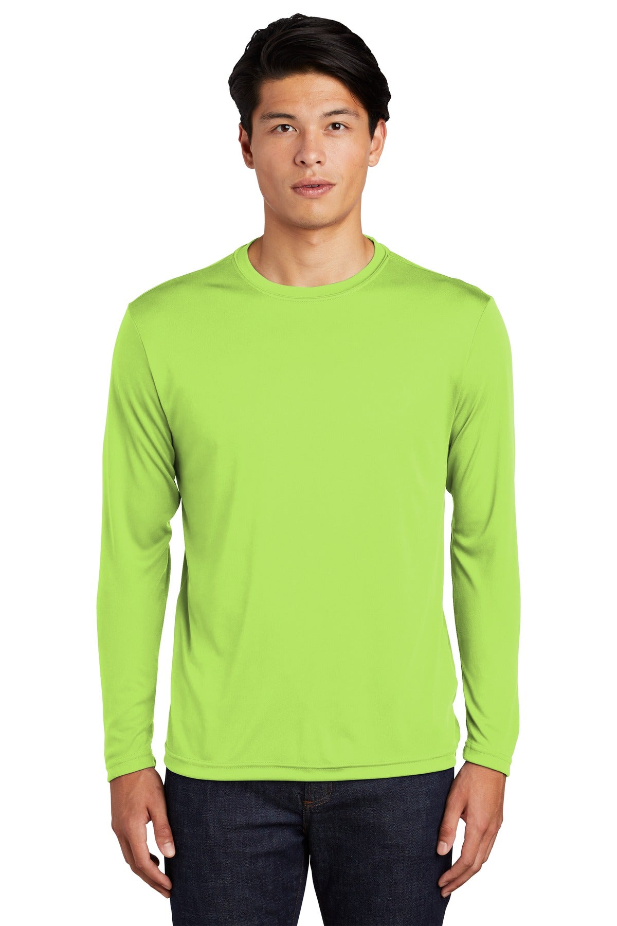 Front View of Lime Shock Sport-Tek Long Sleeve PosiCharge Competitor Tee. ST350LS