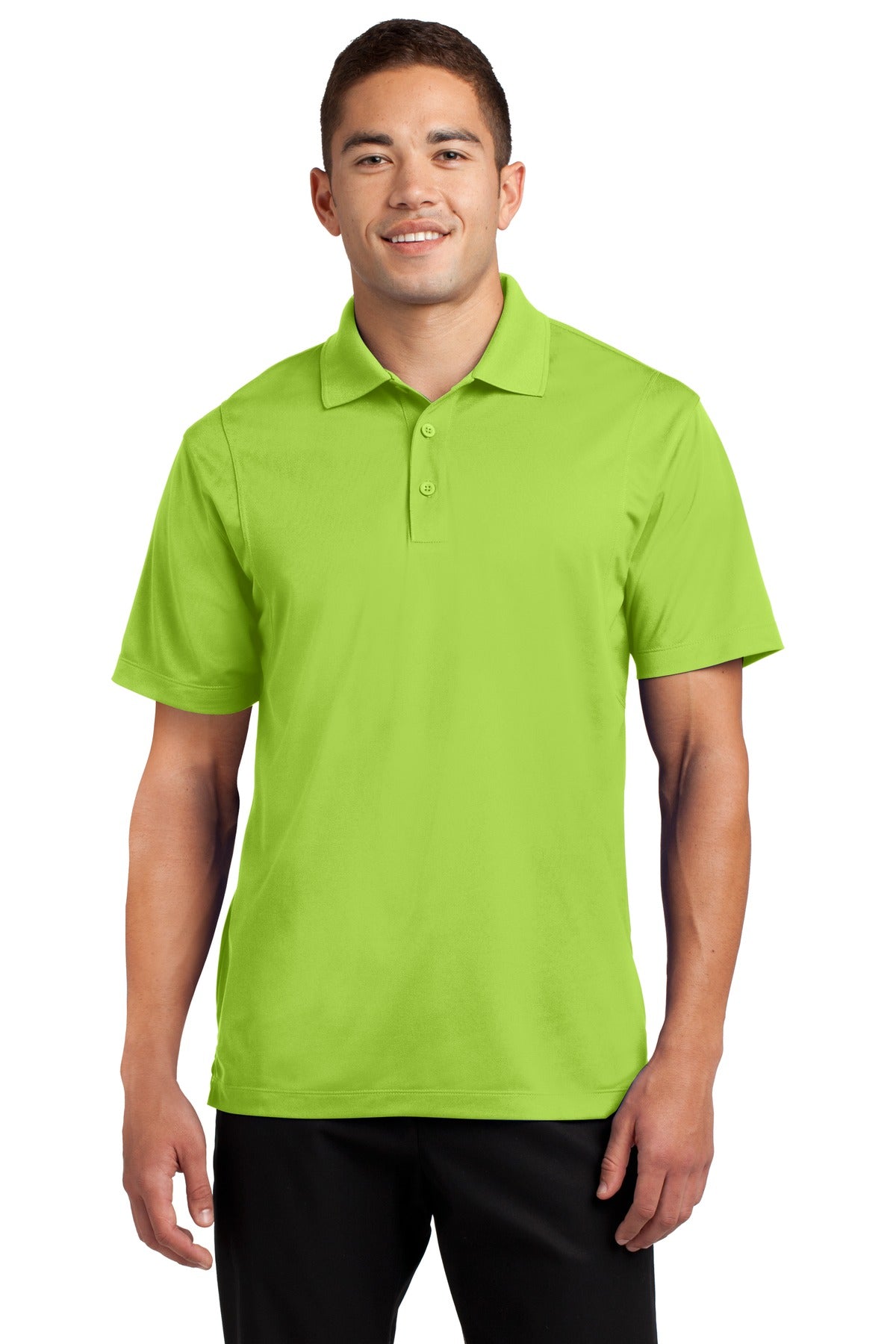 Front View of Lime Shock Sport-Tek Micropique Sport-Wick Polo. ST650