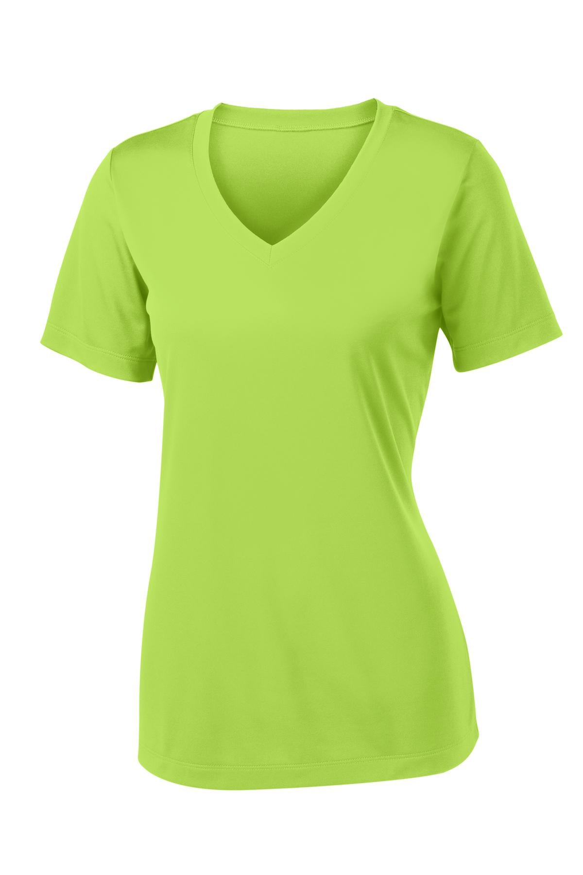 Front View of Lime Shock Sport-Tek Women's PosiCharge Competitor V-Neck Tee. LST353
