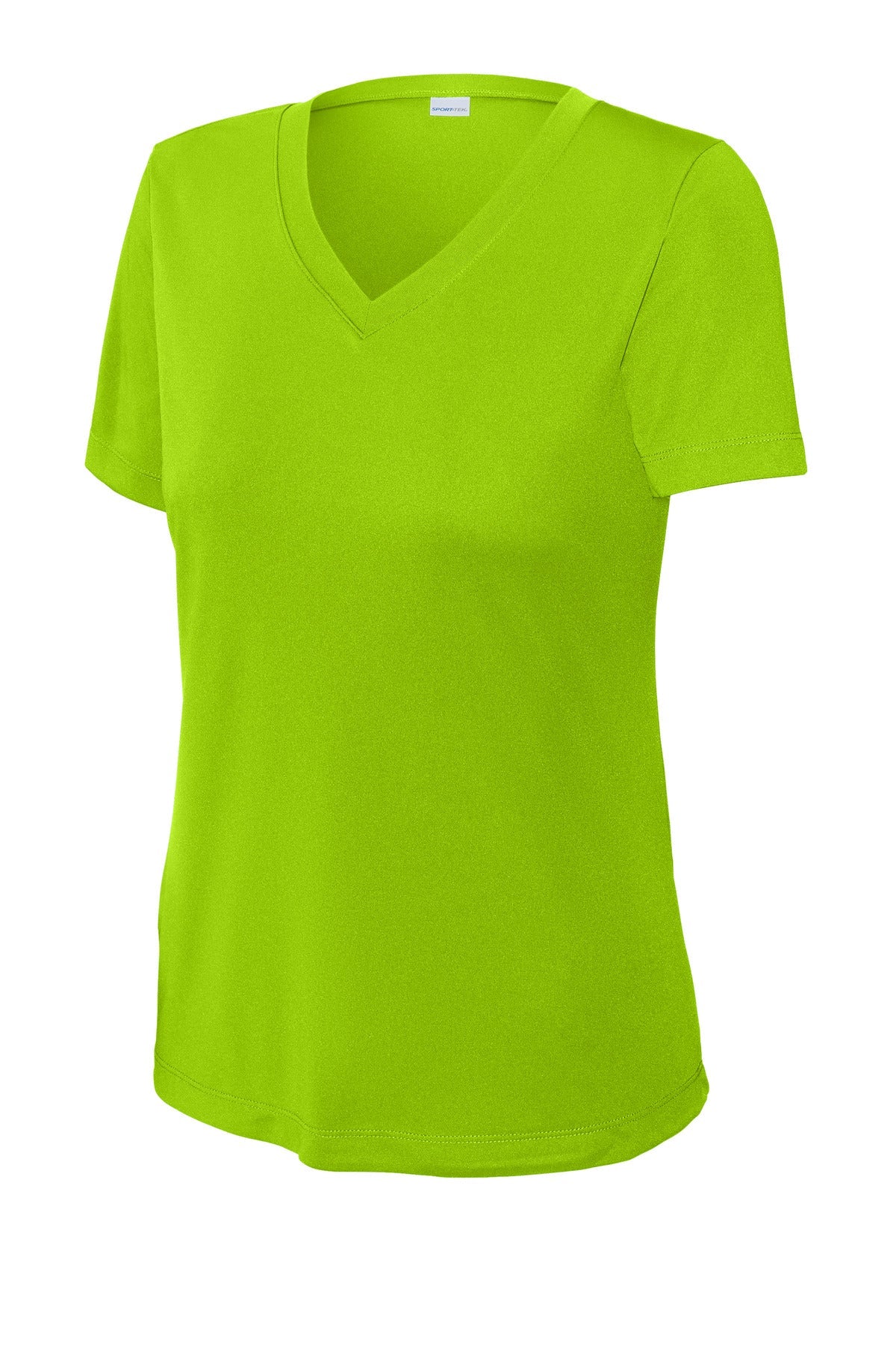 Front View of Lime Shock Sport-Tek Women's PosiCharge Competitor V-Neck Tee. LST353
