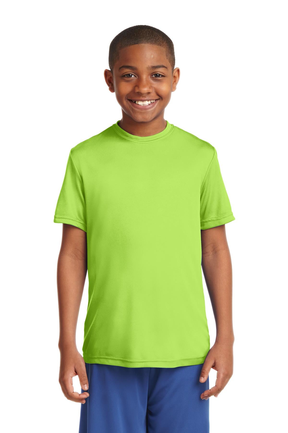 Front View of Lime Shock Sport-Tek Youth PosiCharge Competitor Tee. YST350