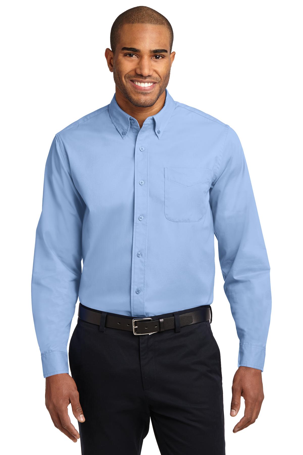 Front View of Lt Blue/Lt Stn Port Authority Long Sleeve Easy Care Shirt S608