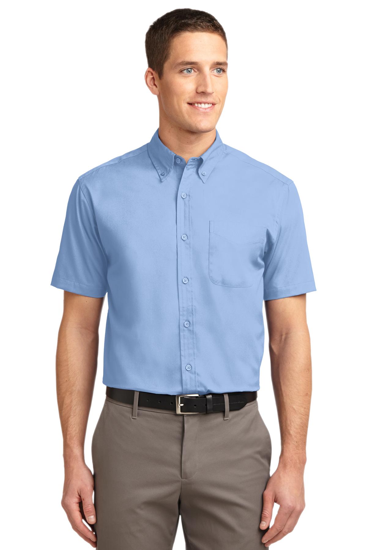 Front View of Lt Blue/Lt Stn Port Authority Short Sleeve Easy Care Shirt. S508