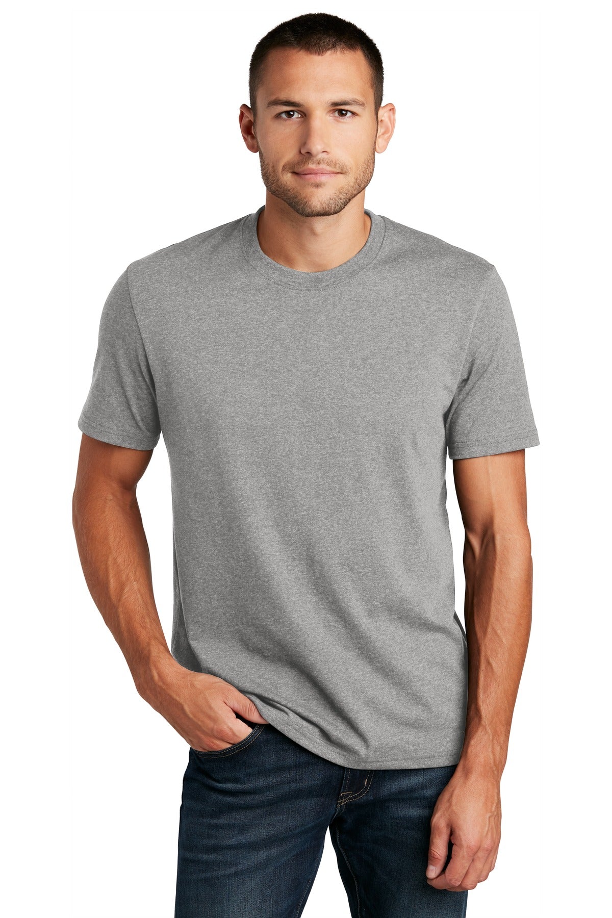 Front View of Lt Hthr Grey District Re-Tee DT8000