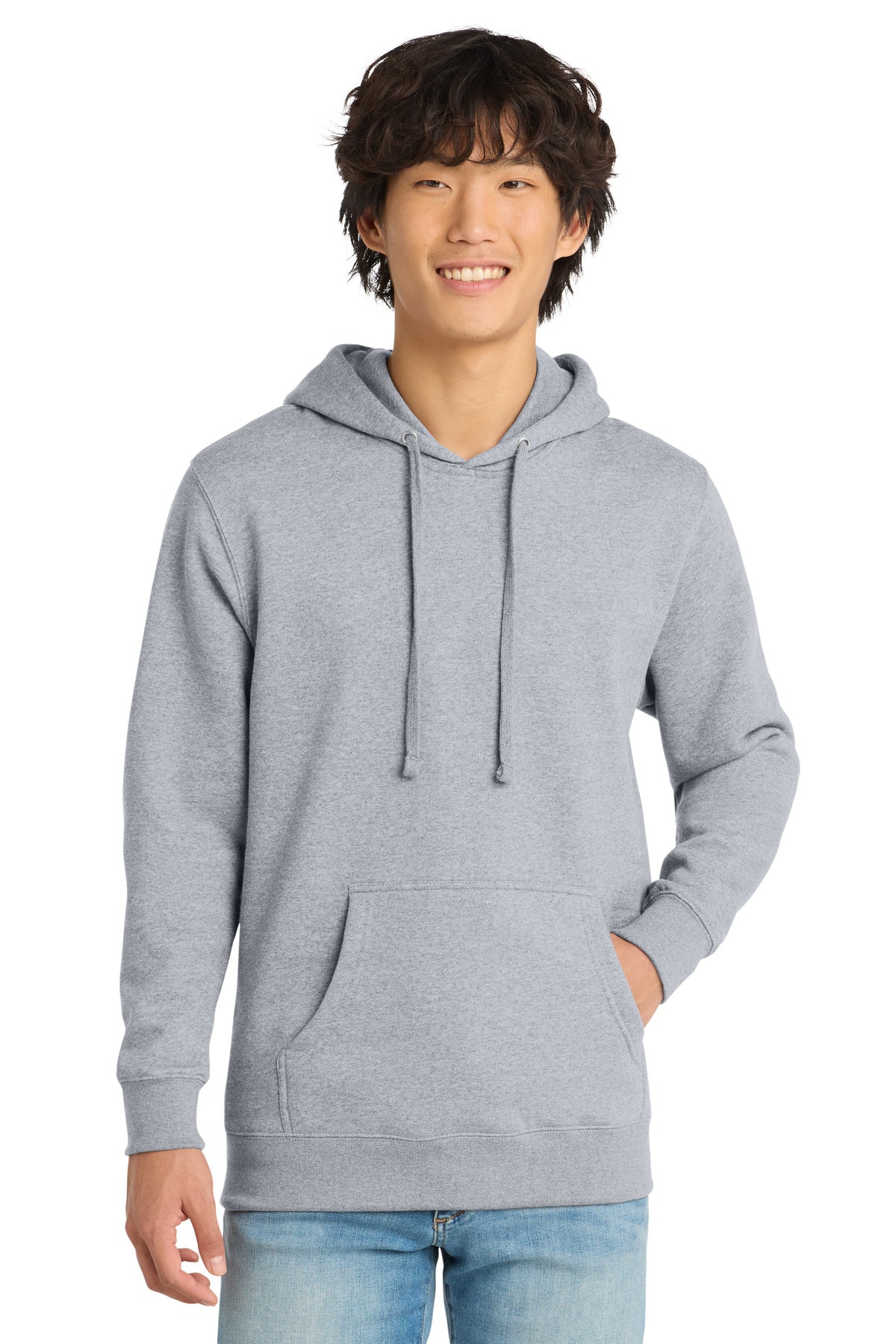 Front View of Lt Hthr Grey District V.I.T. Fleece Hoodie DT6100