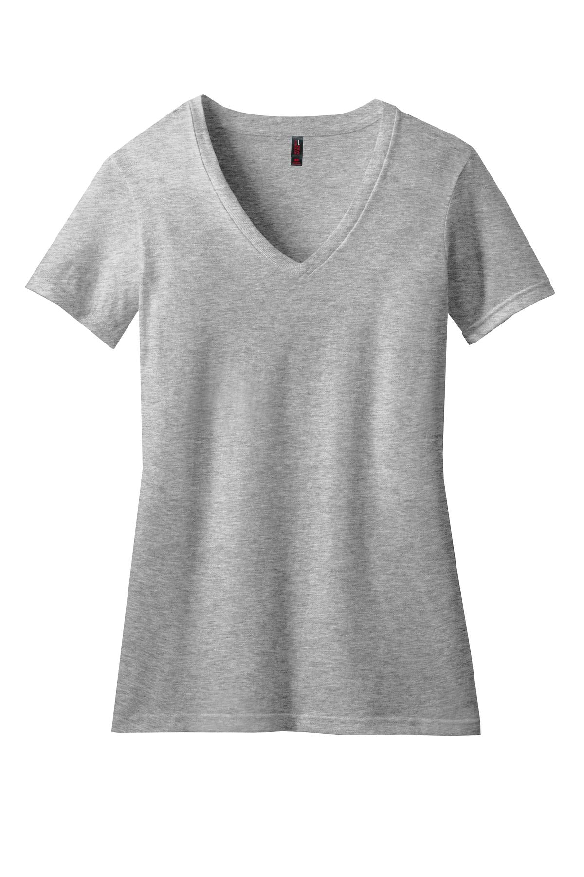 Front View of Lt Hthr Grey District Women's Perfect Blend CVC V-Neck Tee. DM1190L