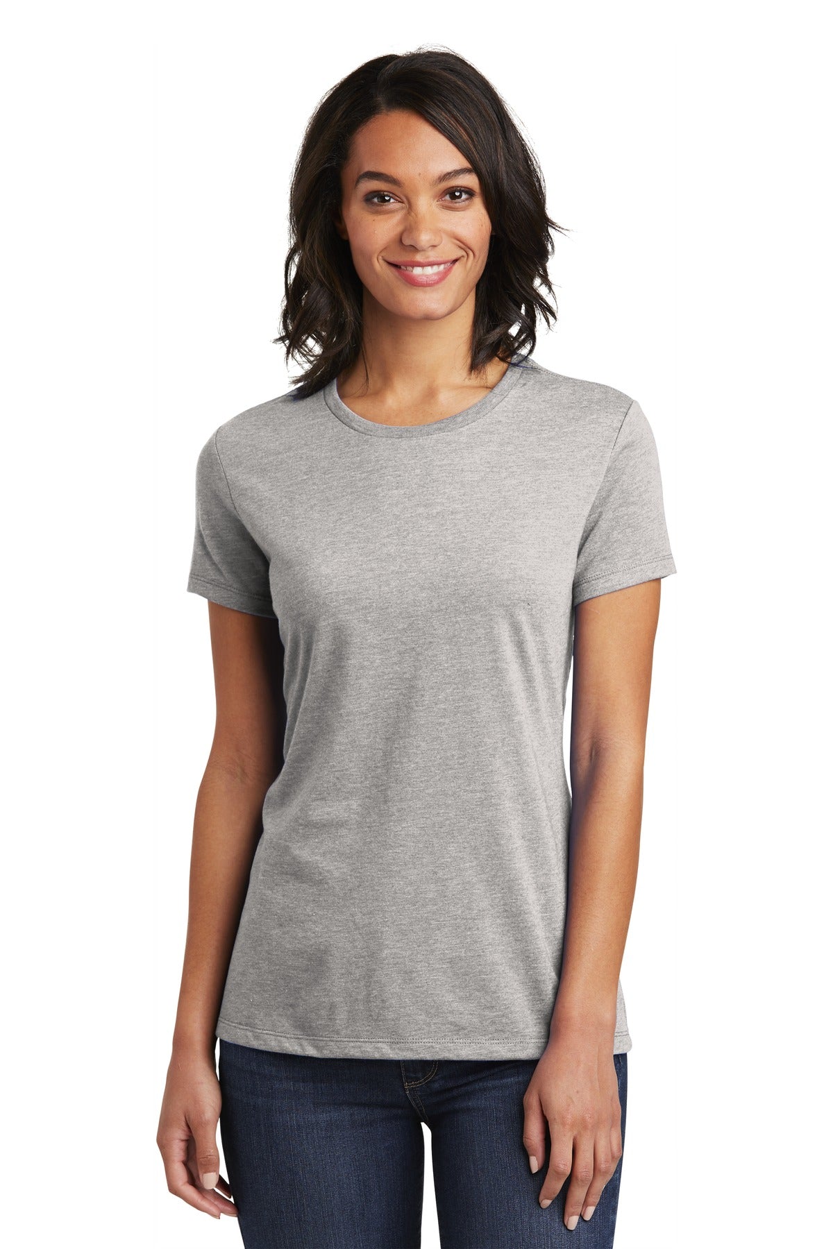 Front View of Lt Hthr Grey District Women's Very Important Tee . DT6002