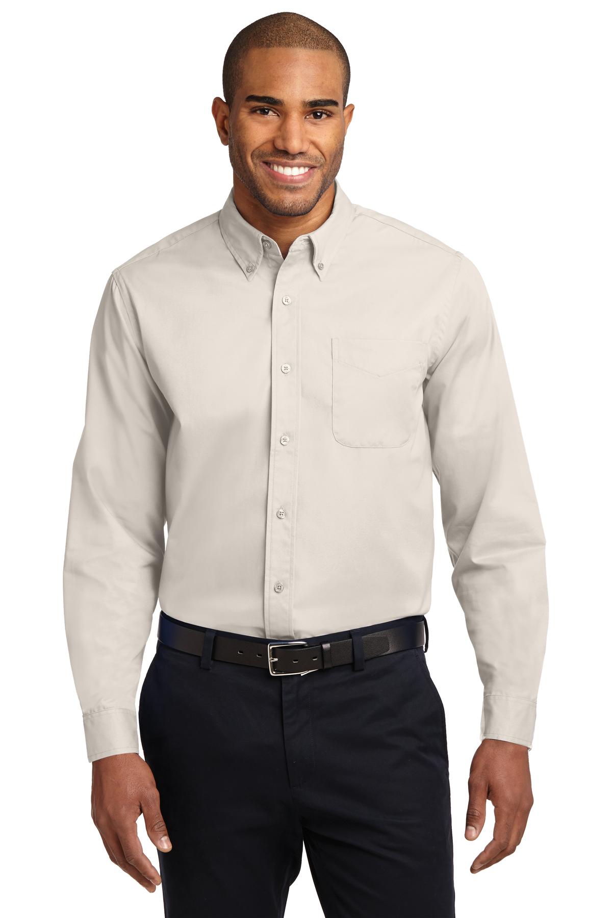 Front View of Lt Stone/Cl Ny Port Authority Long Sleeve Easy Care Shirt S608