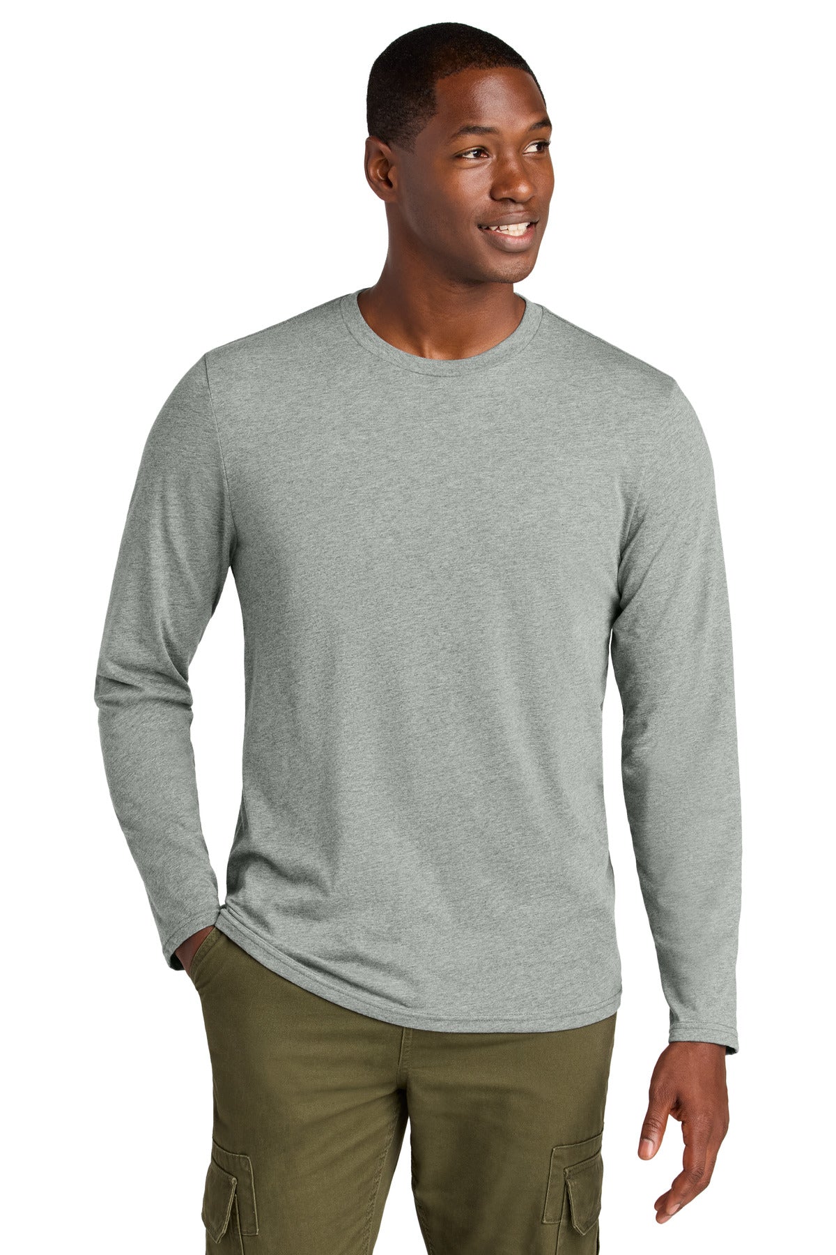 Front View of LtHtGry District Perfect Weight CVC Long Sleeve Tee DT185