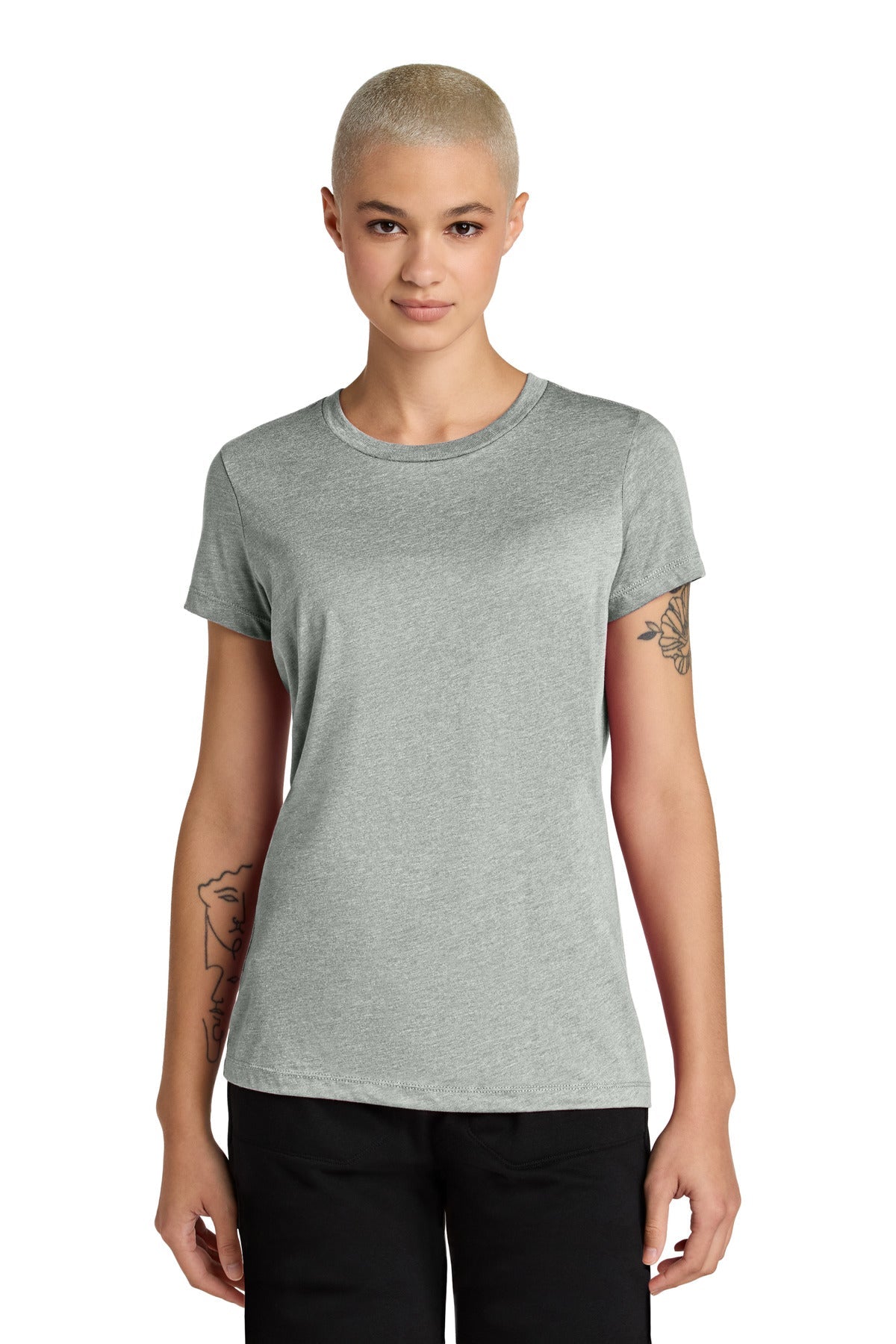 Front View of LtHtGry District Women's Perfect Weight CVC Tee DT188