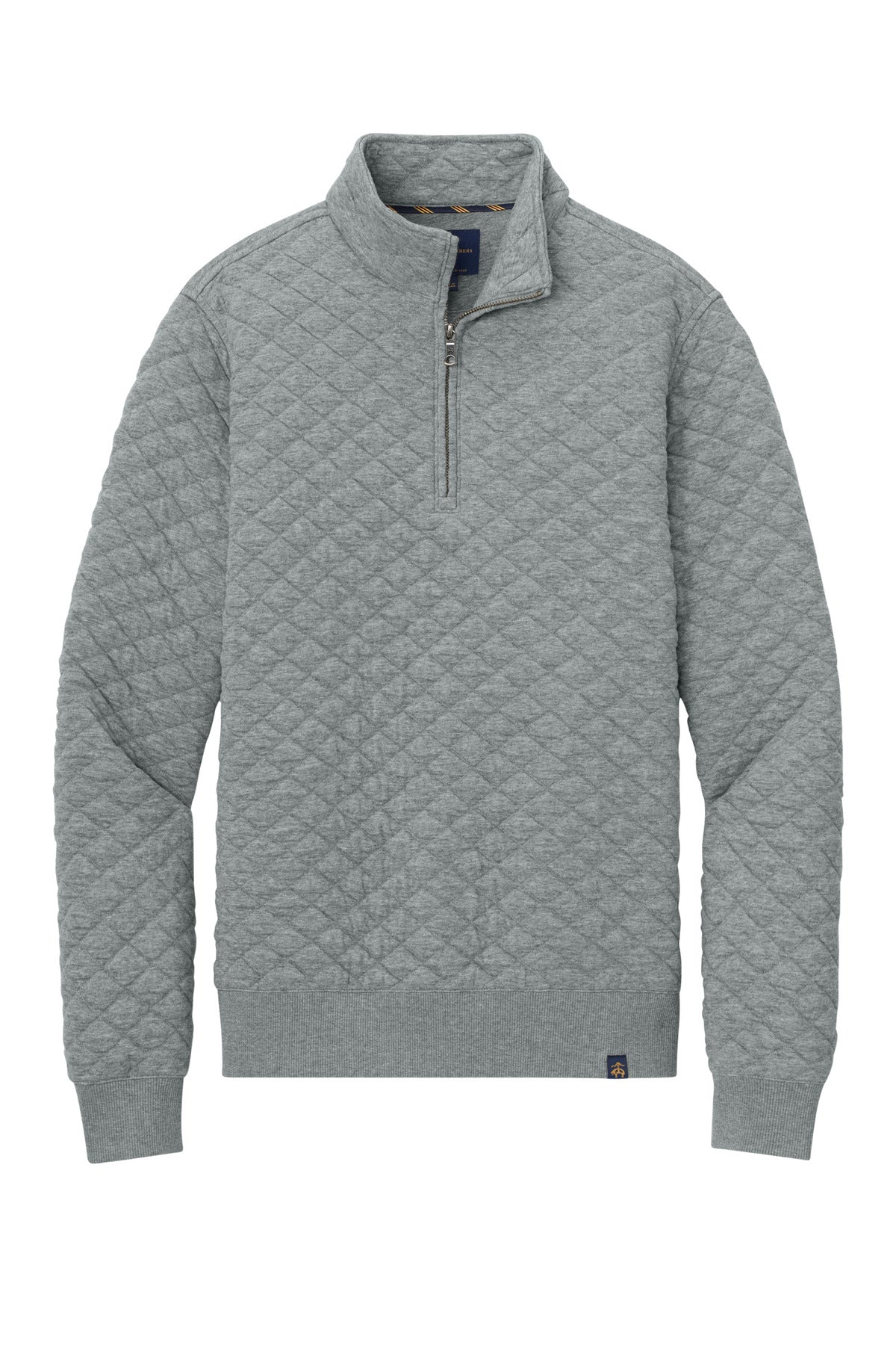 Front View of LtShdGyHtr Brooks Brothers Diamond Quilt 1/4-Zip BB18212