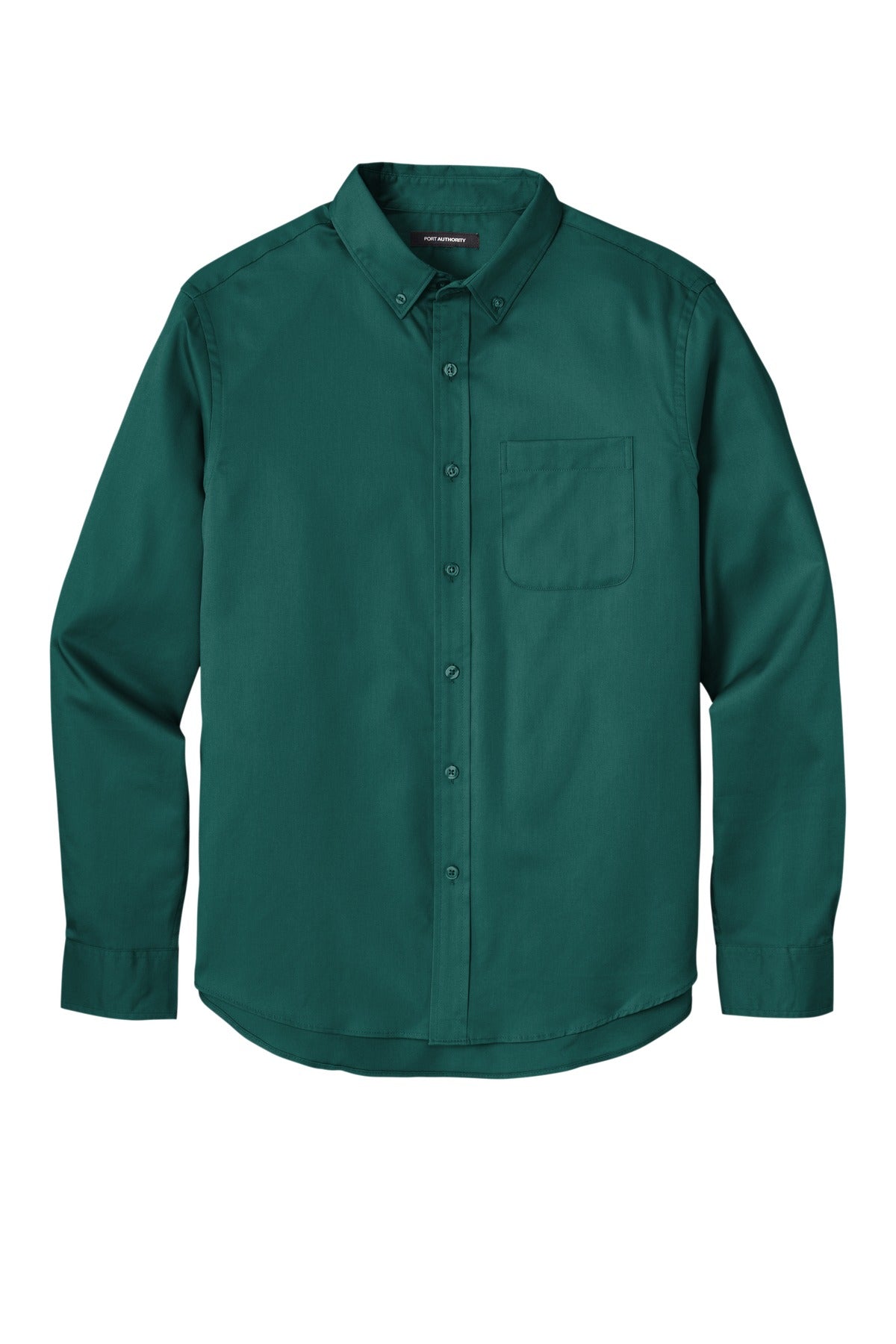 Front View of MarineGrn Port Authority Long Sleeve SuperPro React Twill Shirt. W808