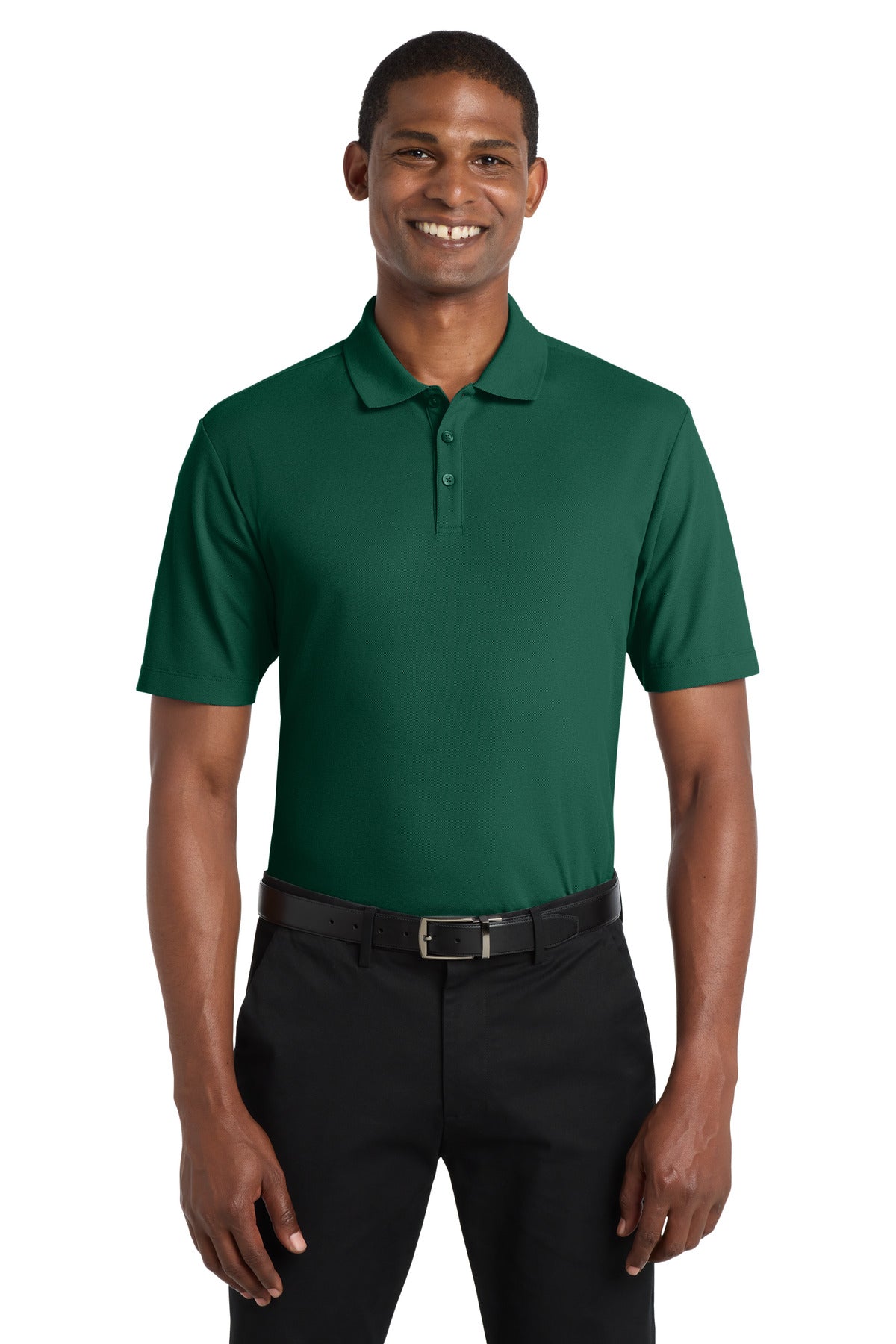 Front View of MarineGrn Port Authority SuperPro React Polo. K810