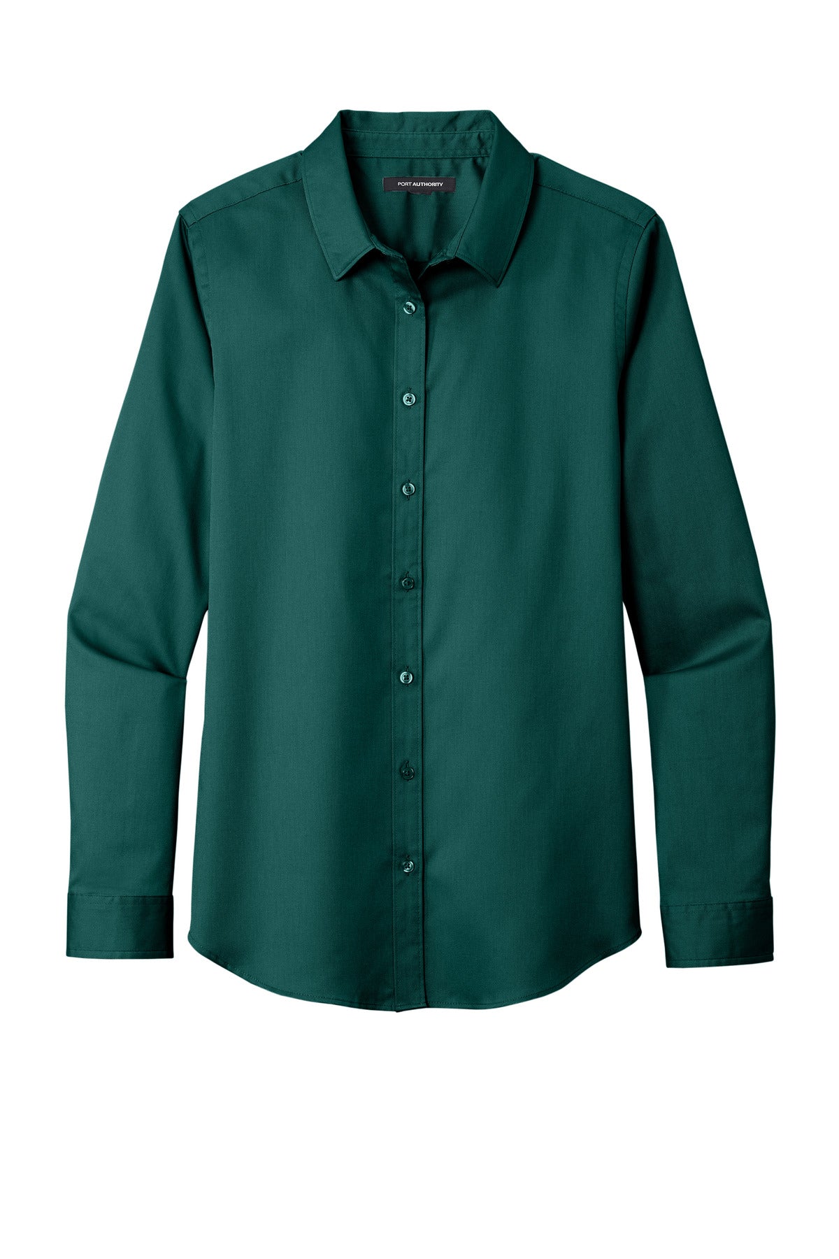 Front View of MarineGrn Port Authority Women's Long Sleeve SuperPro React Twill Shirt. LW808