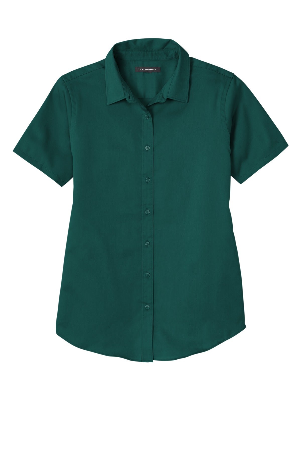 Front View of MarineGrn Port Authority Women's Short Sleeve SuperPro React Twill Shirt. LW809