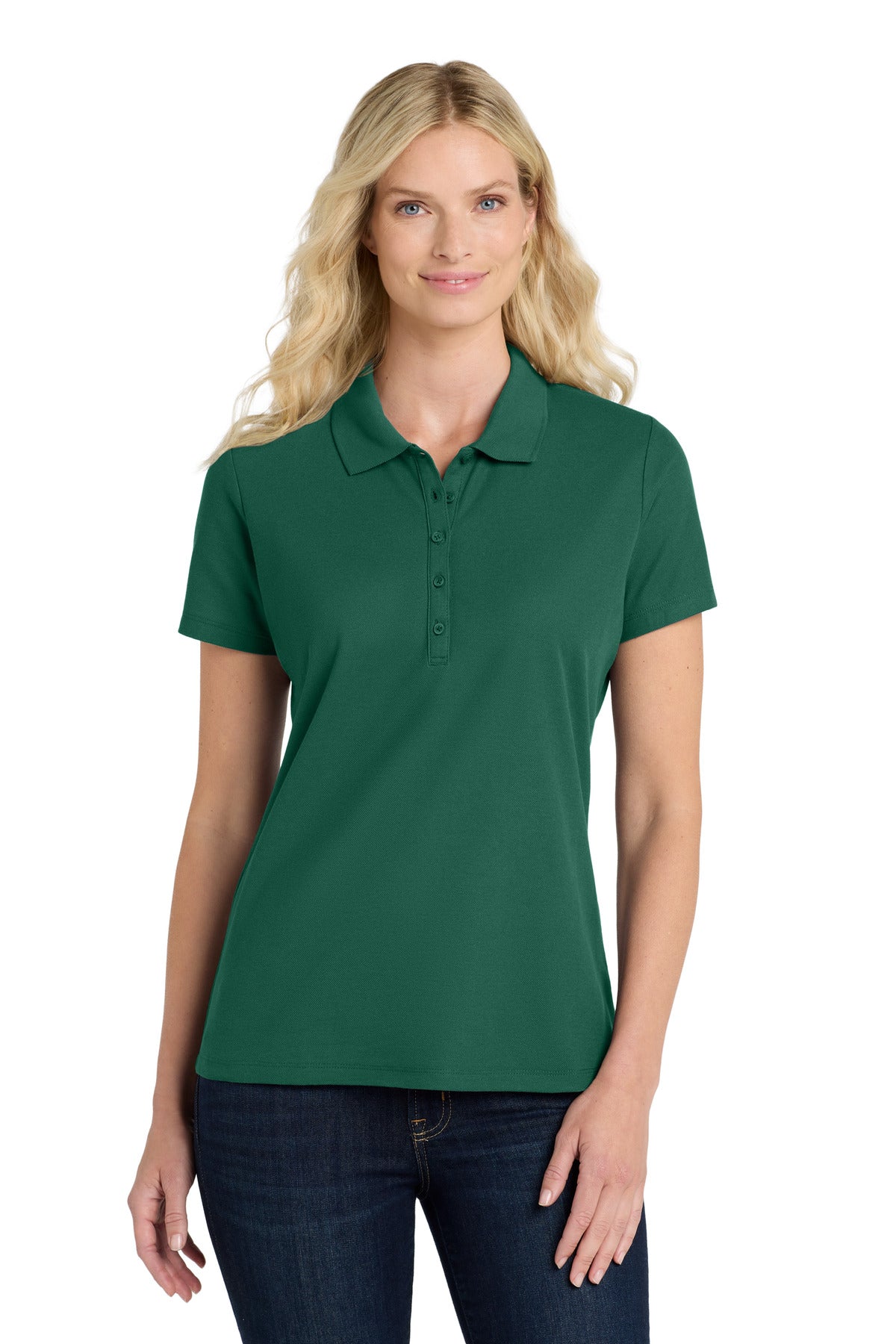 Front View of MarineGrn Port Authority Women's SuperPro React Polo. LK810