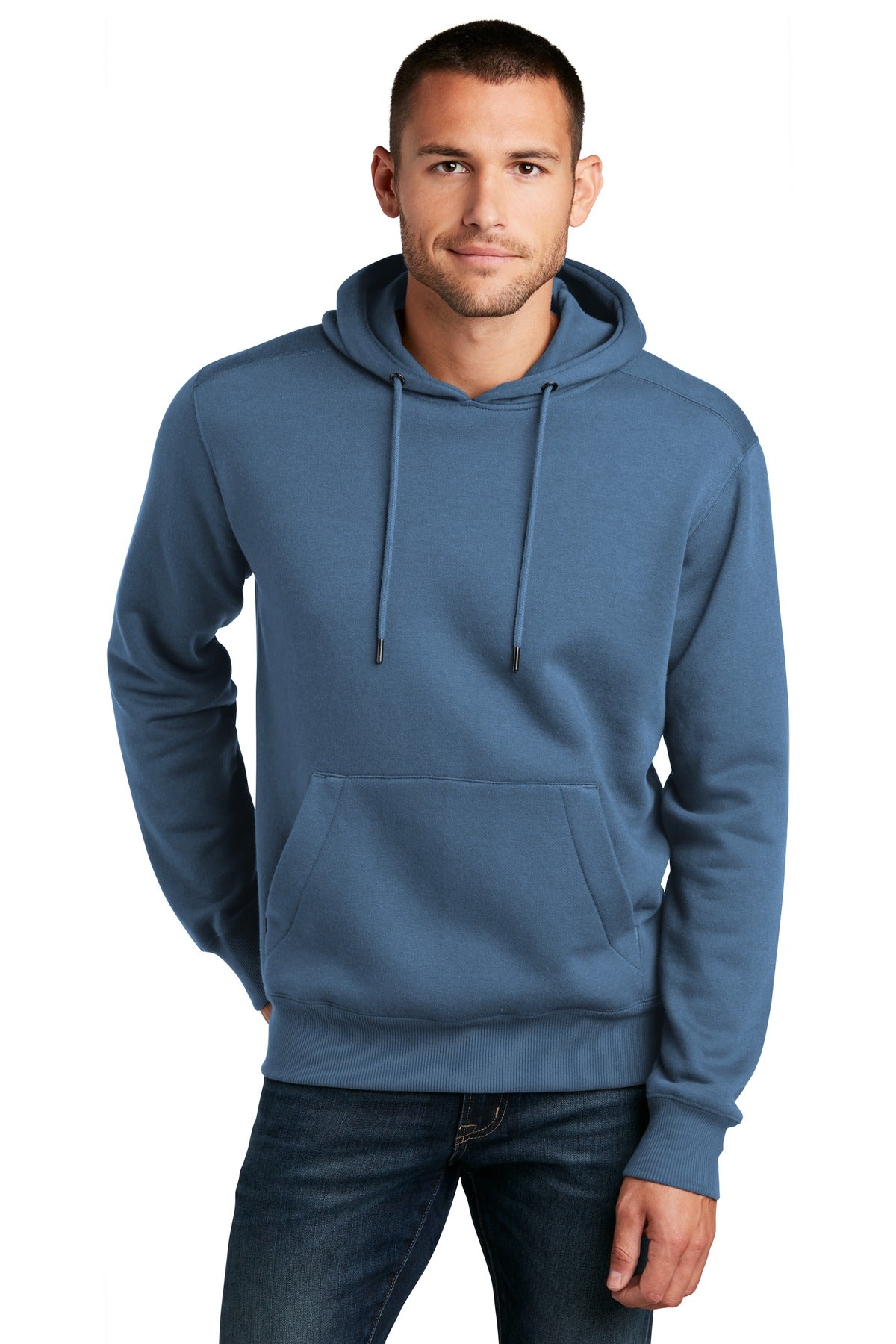 Front View of Maritime Blue District Perfect Weight Fleece Hoodie DT1101