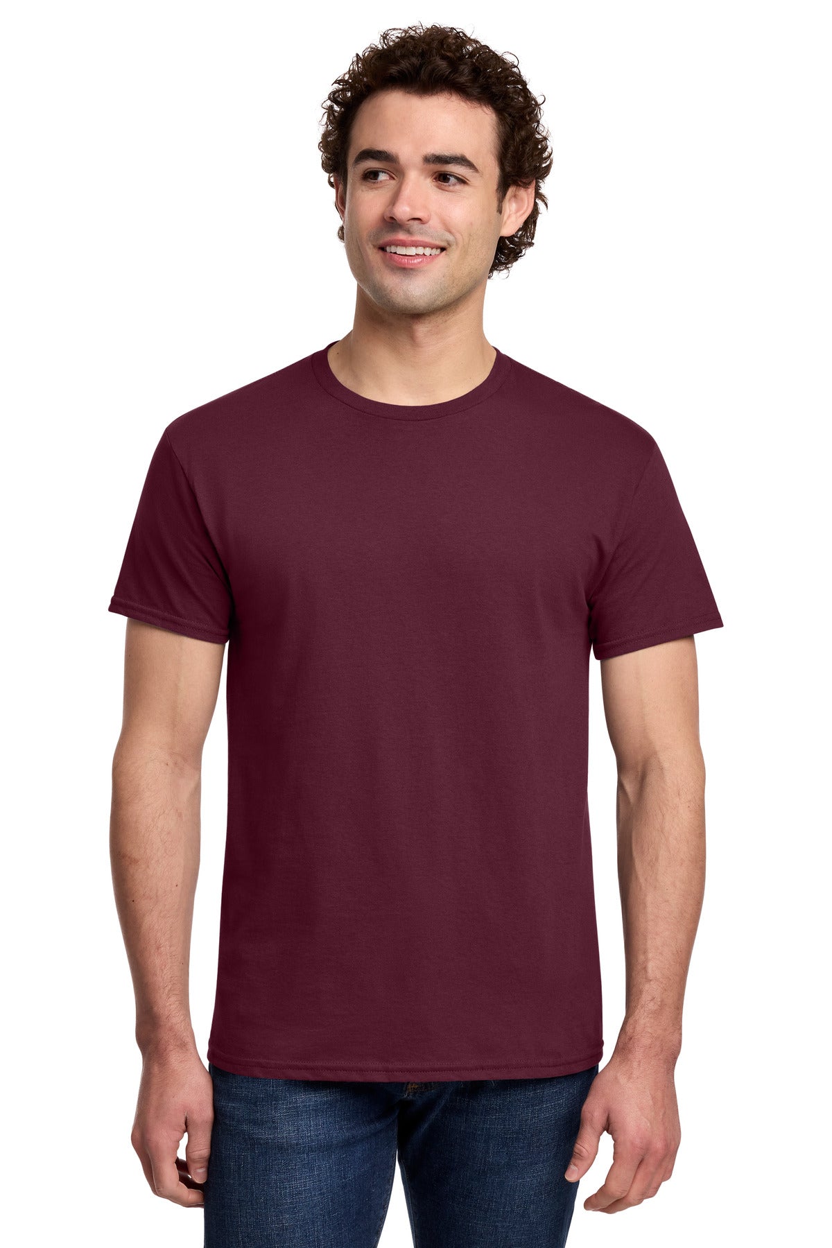 Front View of Maroon Gildan Light Cotton Tee 3000