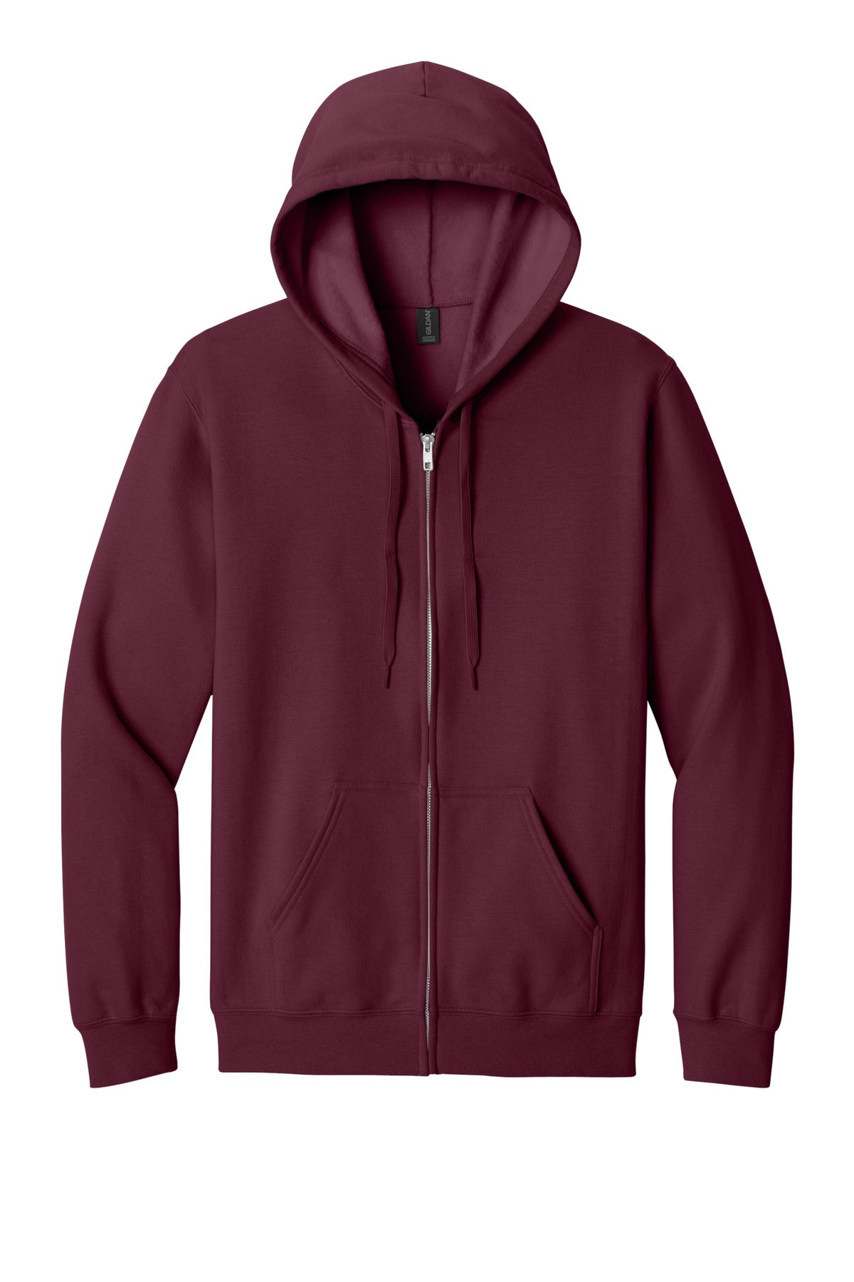 Front View of Maroon Gildan Softstyle Midweight Fleece Full-Zip Hooded Sweatshirt SF600