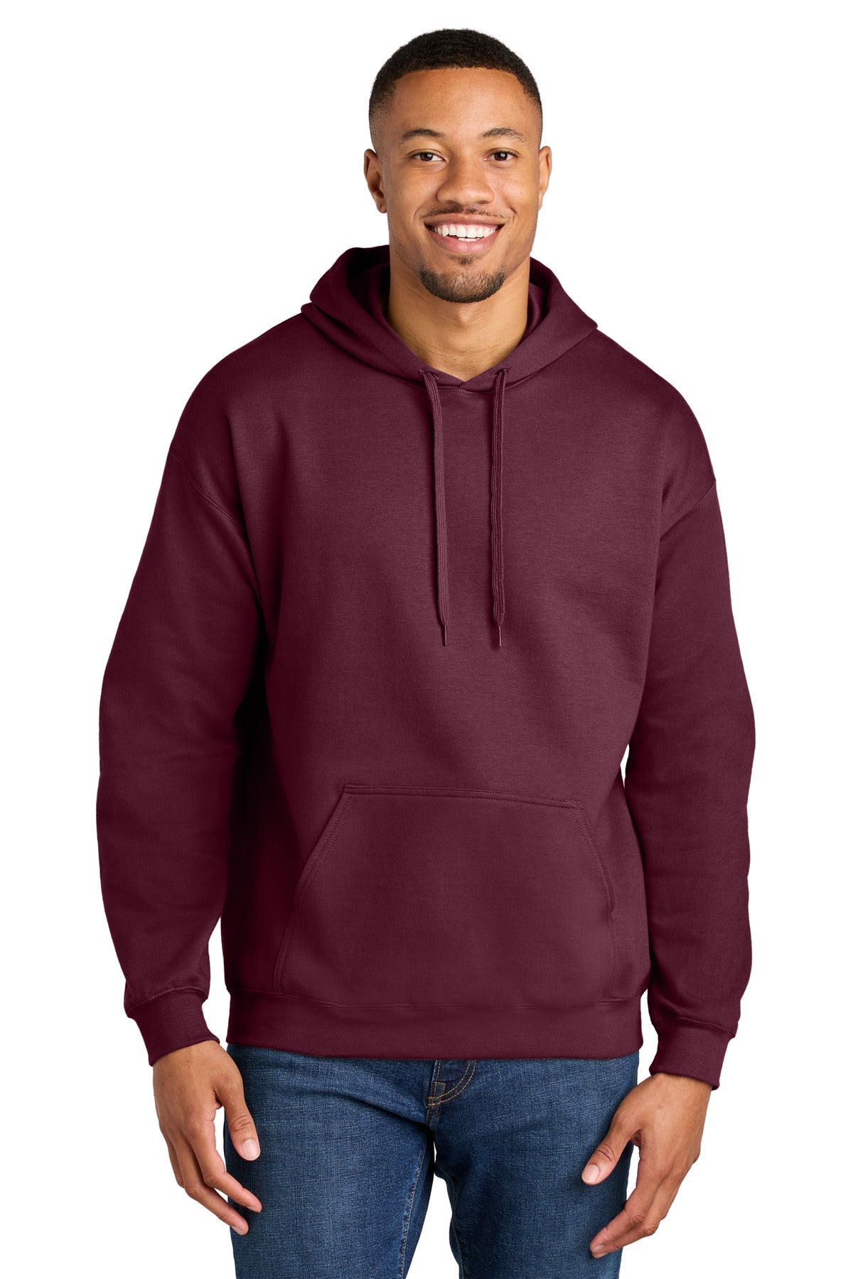 Front View of Maroon Gildan Softstyle Midweight Pullover Hooded Sweatshirt SF500