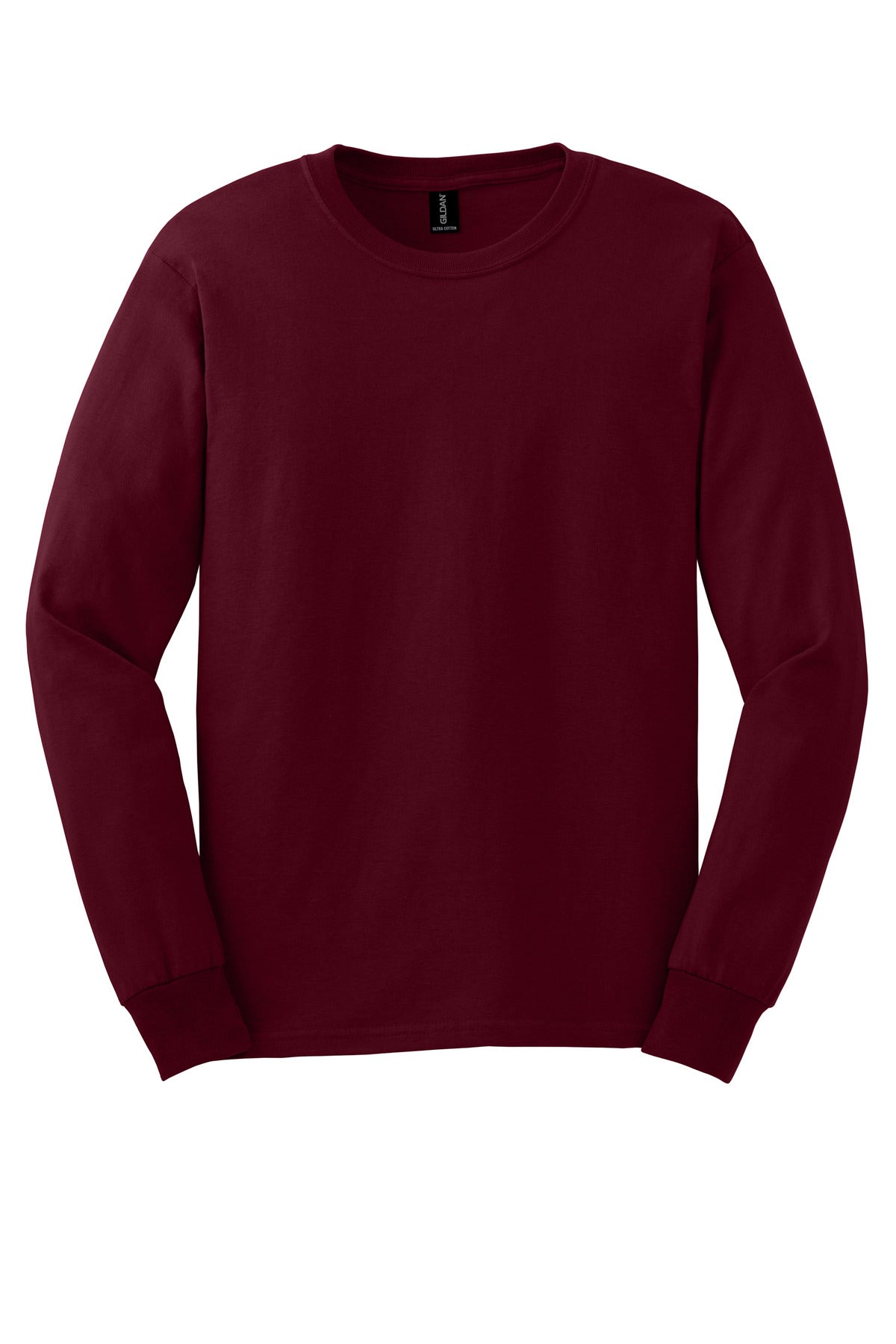 Front View of Maroon Gildan - Ultra Cotton 100% US Cotton Long Sleeve T-Shirt. G2400