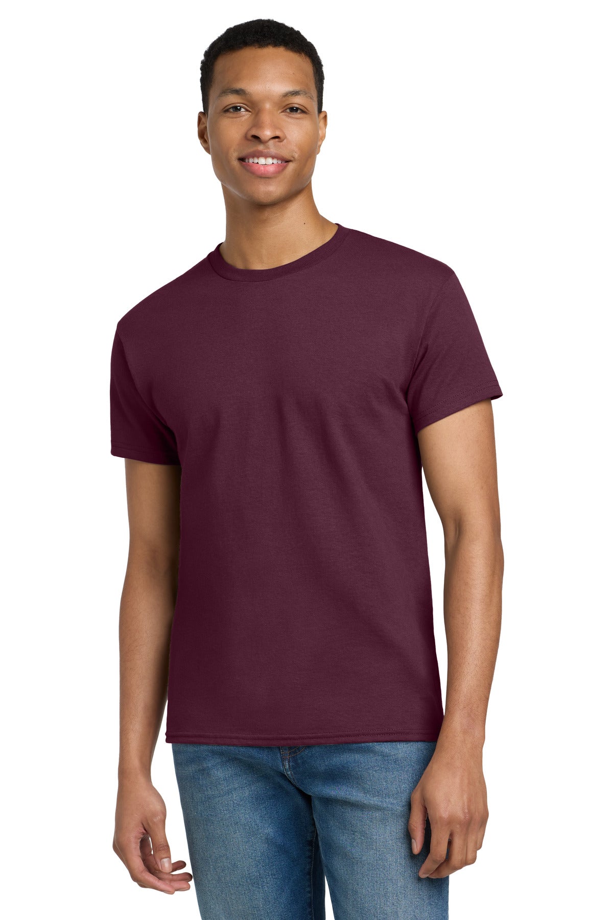 Front View of Maroon Gildan - Ultra Cotton 100% US Cotton T-Shirt. 2000