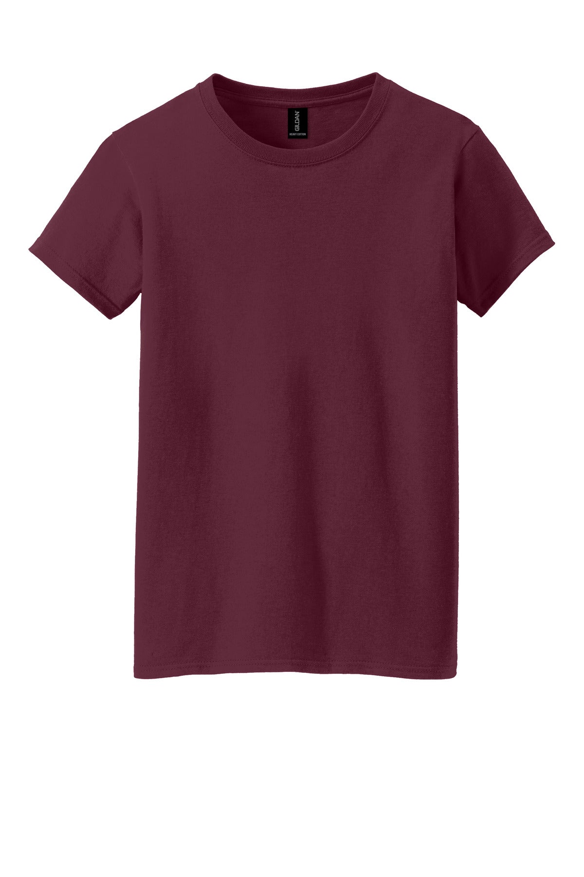 Front View of Maroon Gildan Women's Heavy Cotton 100% Cotton T-Shirt. 5000L