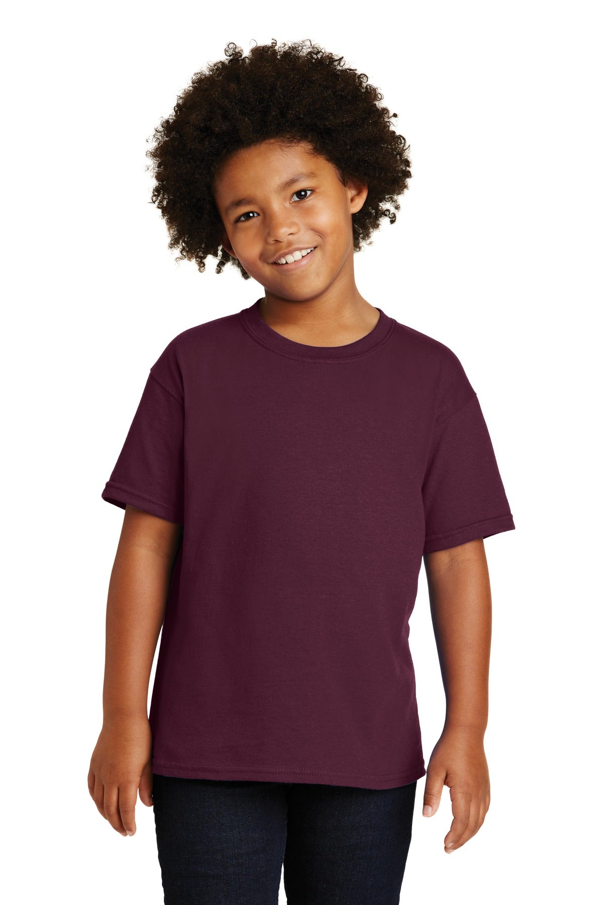 Front View of Maroon Gildan - Youth Heavy Cotton 100% Cotton T-Shirt. 5000B