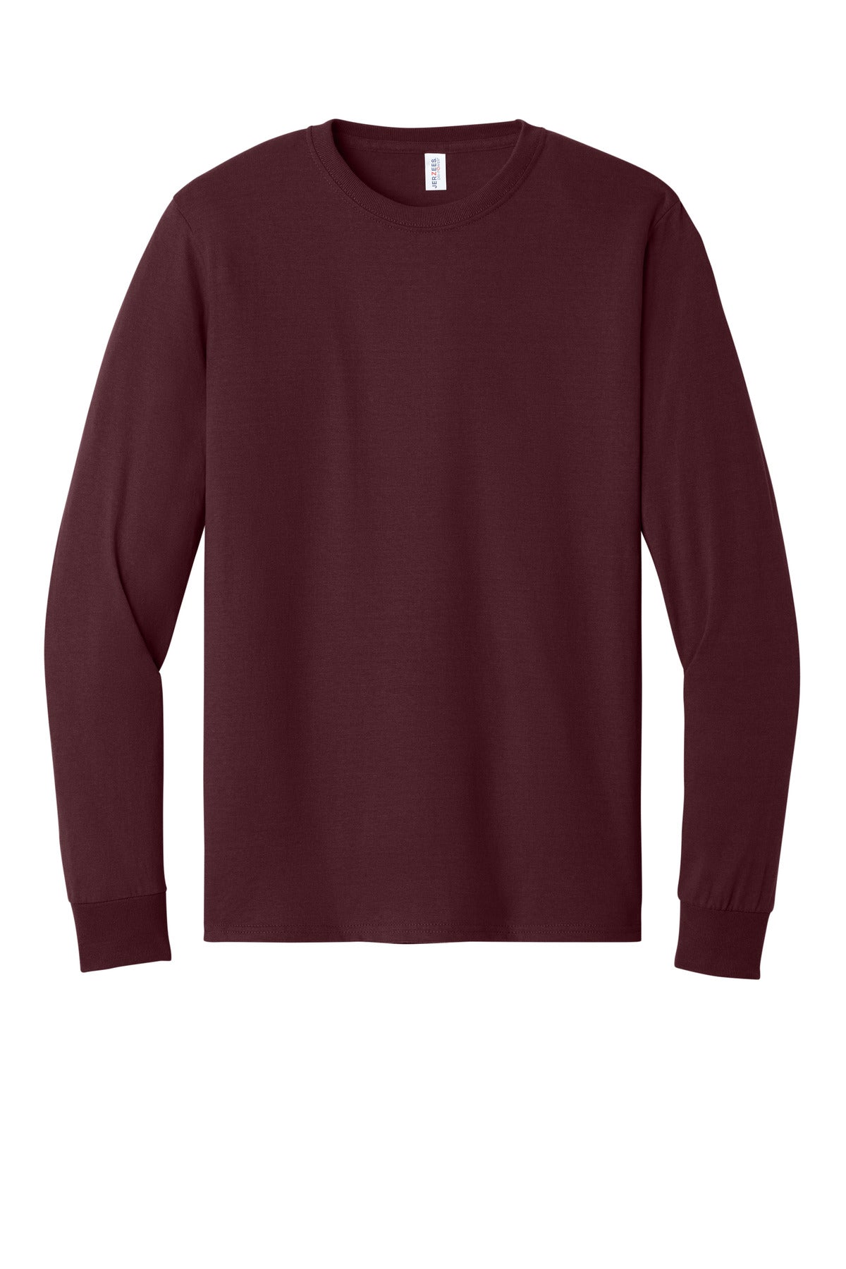 Front View of Maroon Jerzees - Dri-Power 50/50 Cotton/Poly Long Sleeve T-Shirt. 29LS