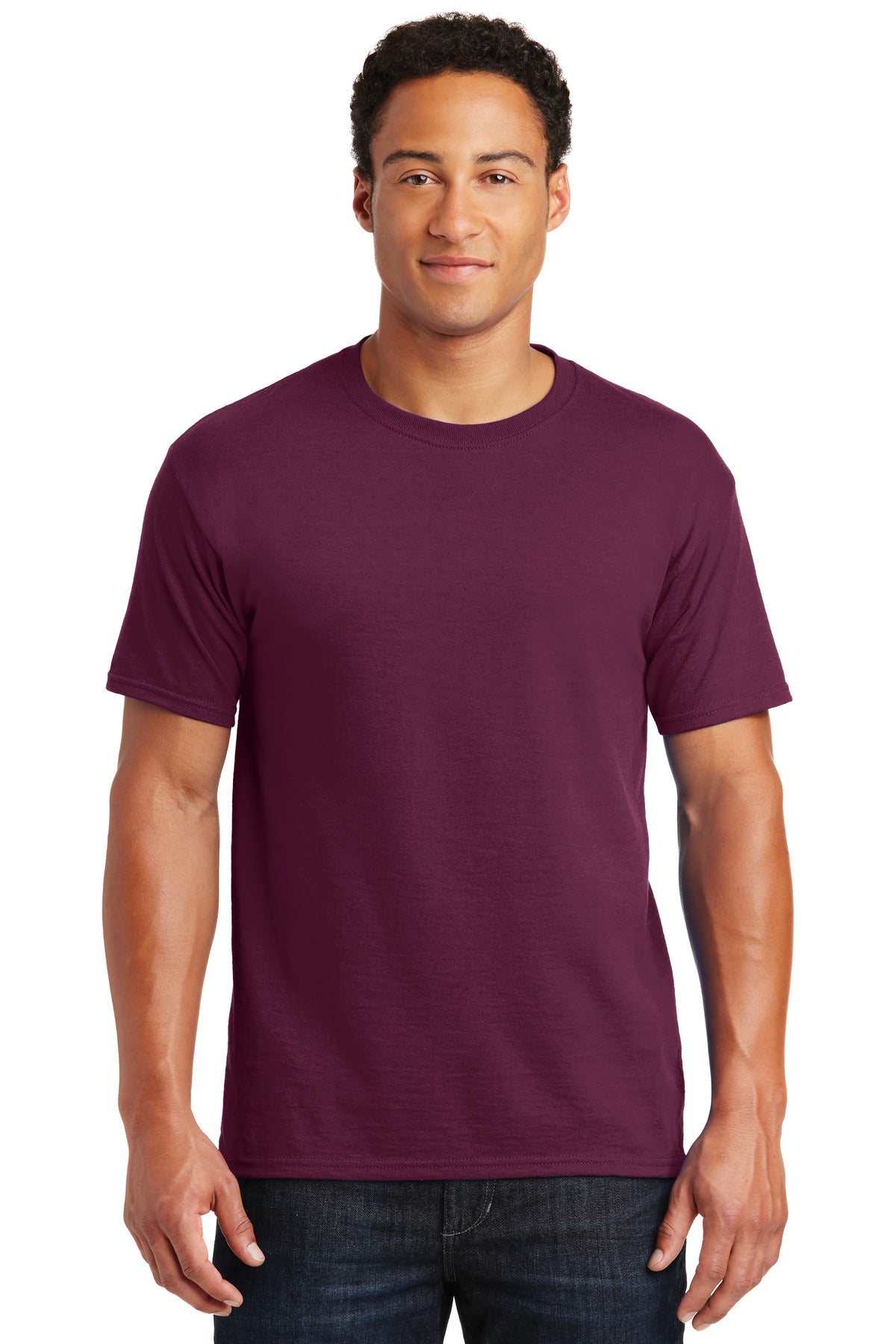 Front View of Maroon Jerzees - Dri-Power 50/50 Cotton/Poly T-Shirt. 29M