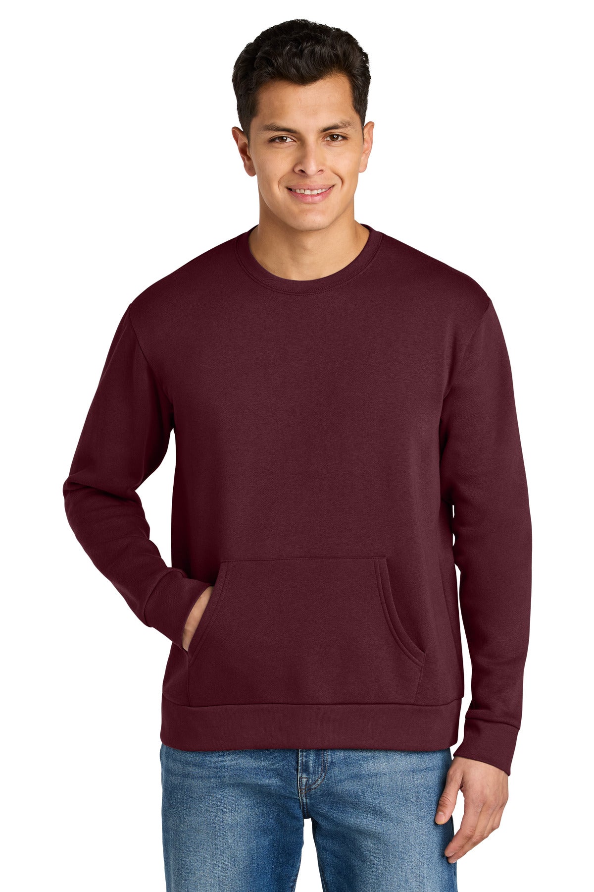 Front View of Maroon Next Level Apparel Santa Barbara Pocket Sweatshirt NL9001