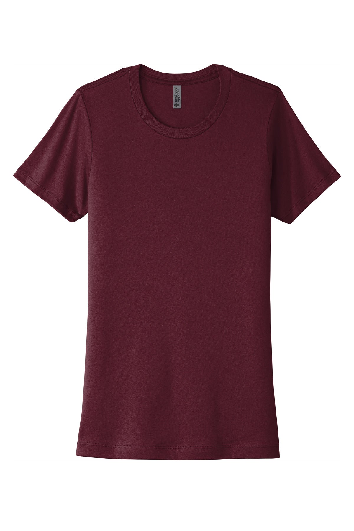Front View of Maroon Next Level Apparel Women's Cotton Tee. NL3900