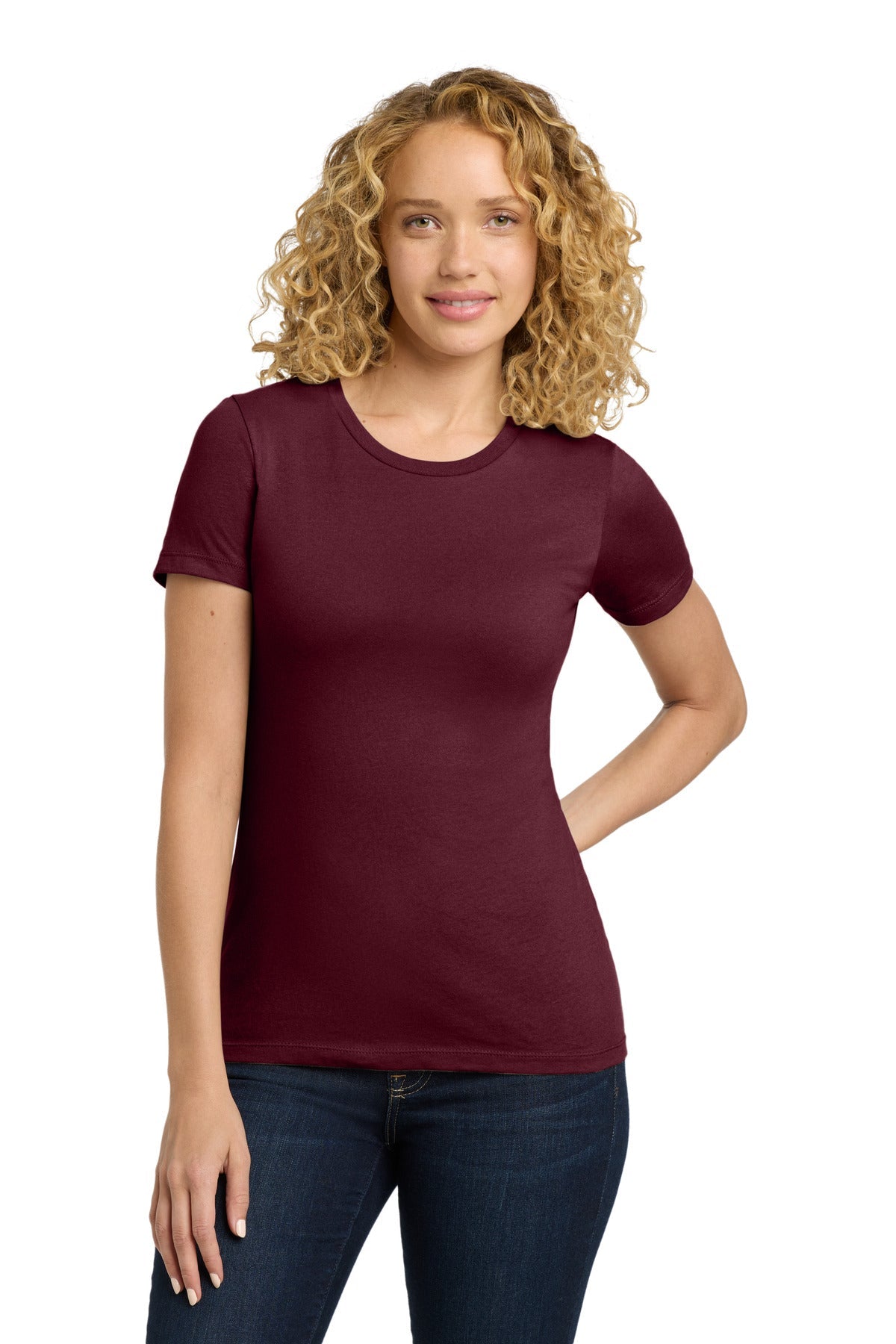 Front View of Maroon Next Level Apparel Women's Cotton Tee. NL3900