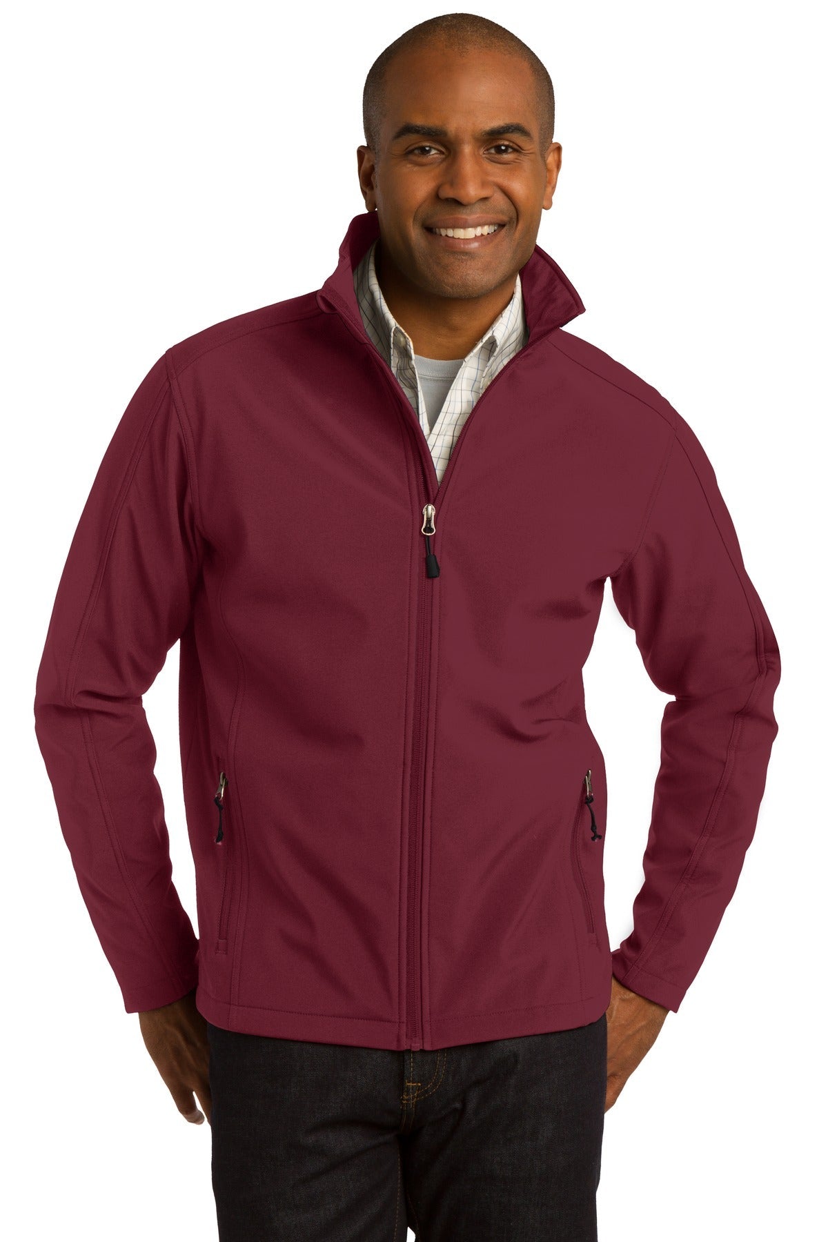 Front View of Maroon Port Authority Core Soft Shell Jacket. J317