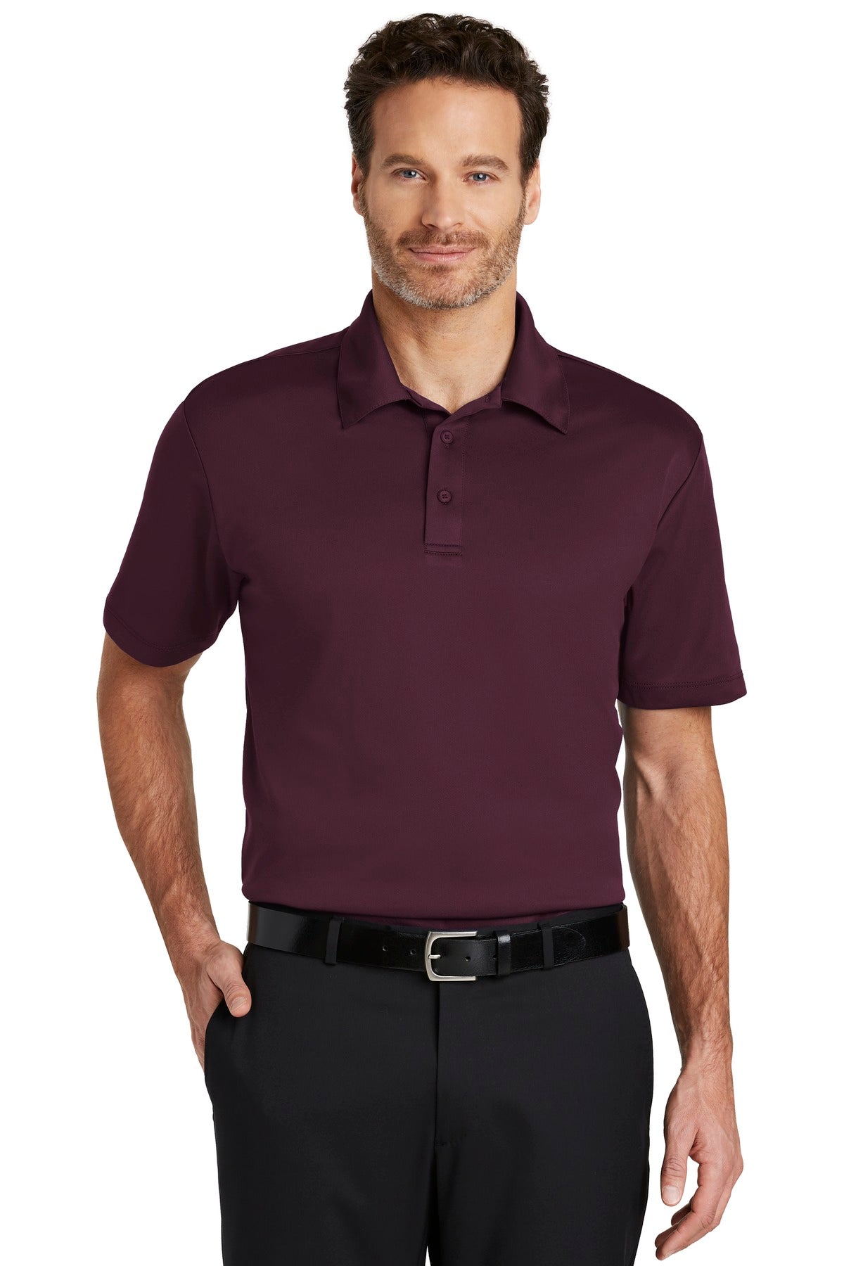 Front View of Maroon Port Authority Silk Touch Performance Polo. K540
