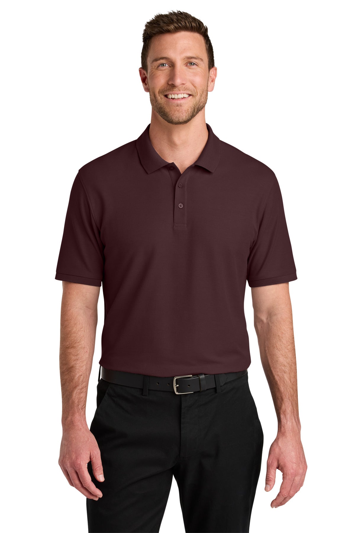 Front View of Maroon Port Authority Wearever Signature Pique Polo K200