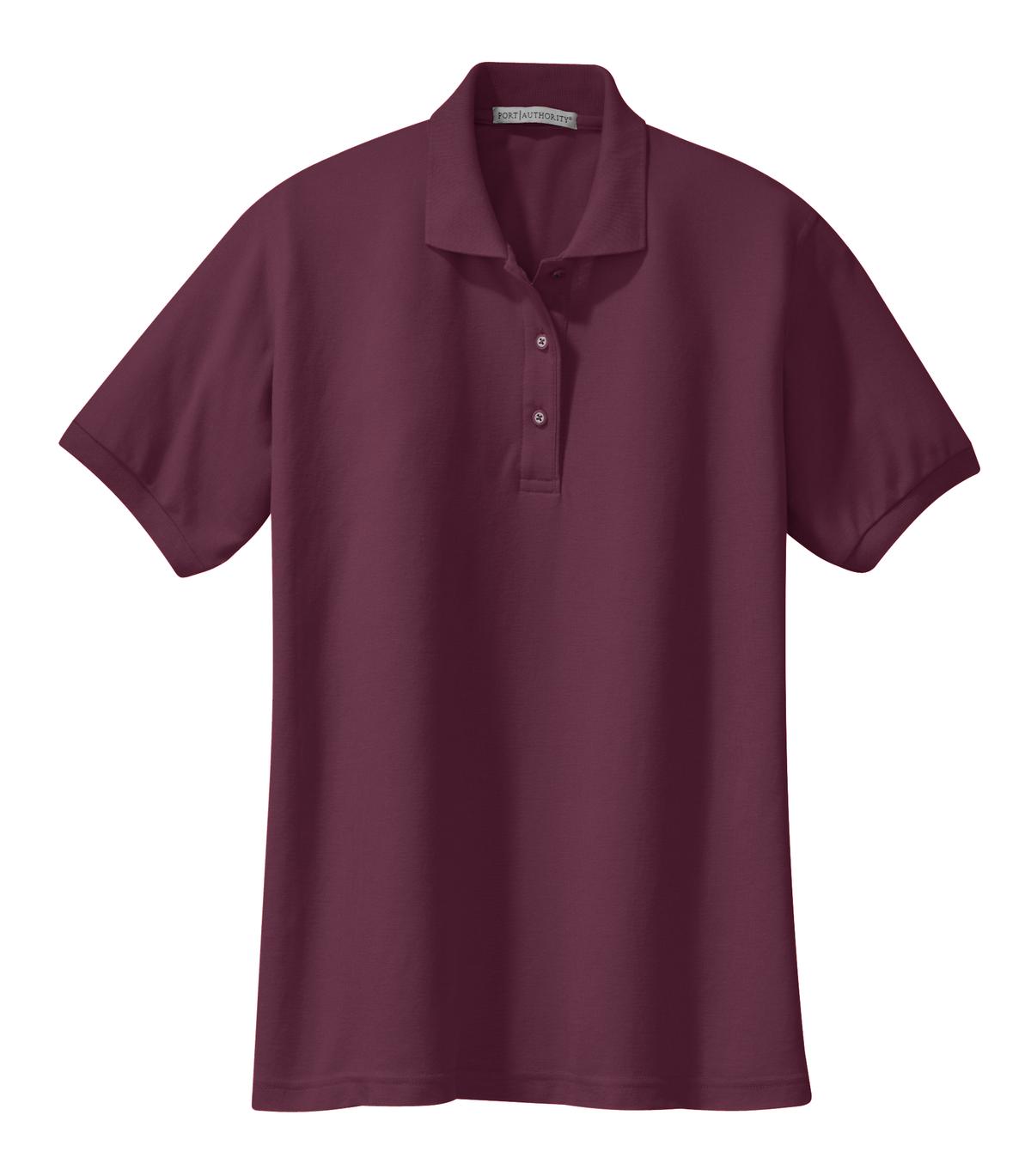 Front View of Maroon Port Authority Women's Silk Touch Polo. L500