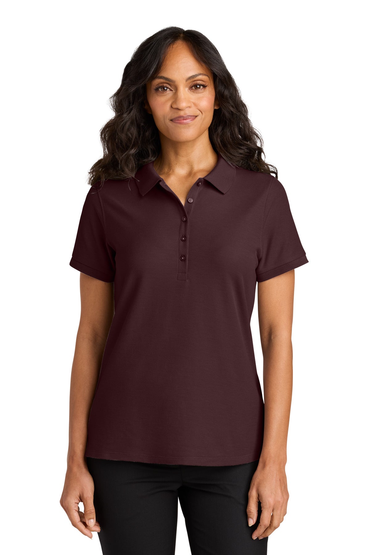 Front View of Maroon Port Authority Women's Wearever Signature Pique Polo LK200