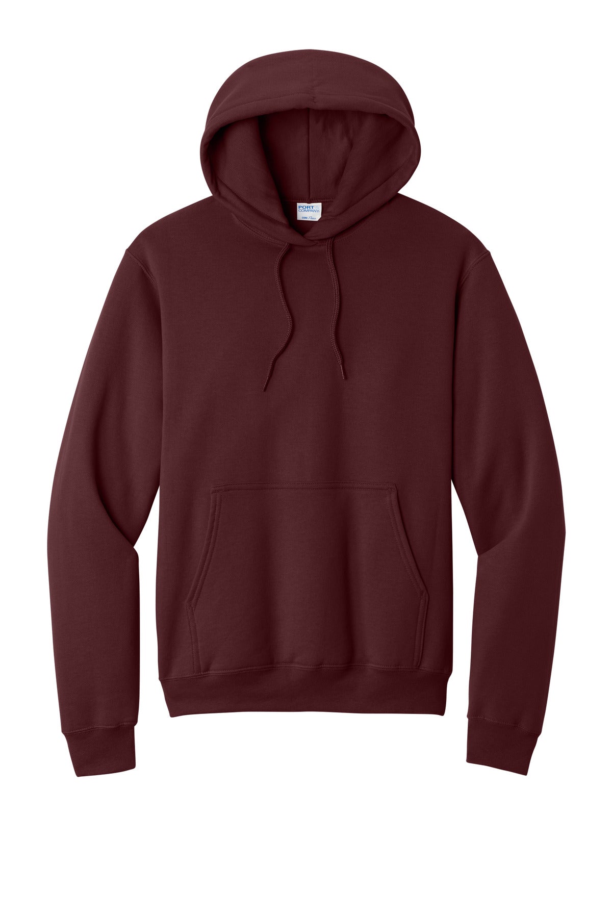 Front View of Maroon Port & Co Core Fleece Pullover Hooded Sweatshirt. PC78H