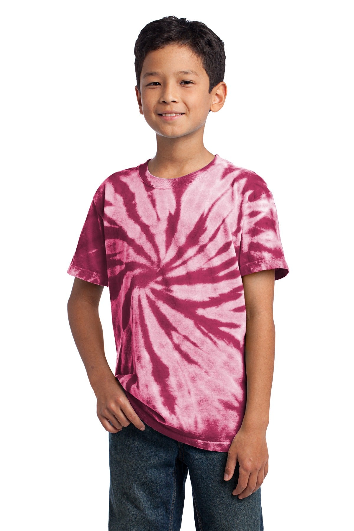 Front View of Maroon Port & Co Youth Tie-Dye Tee. PC147Y