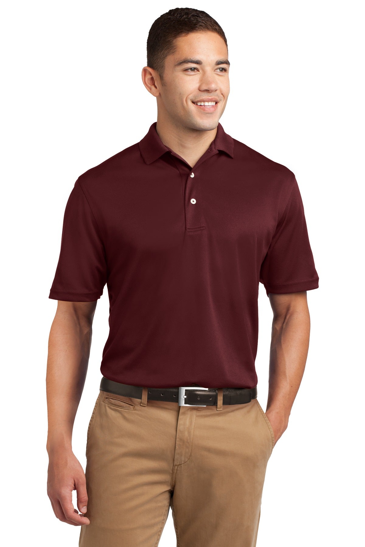 Front View of Maroon Sport-Tek Dri-Mesh Polo. K469