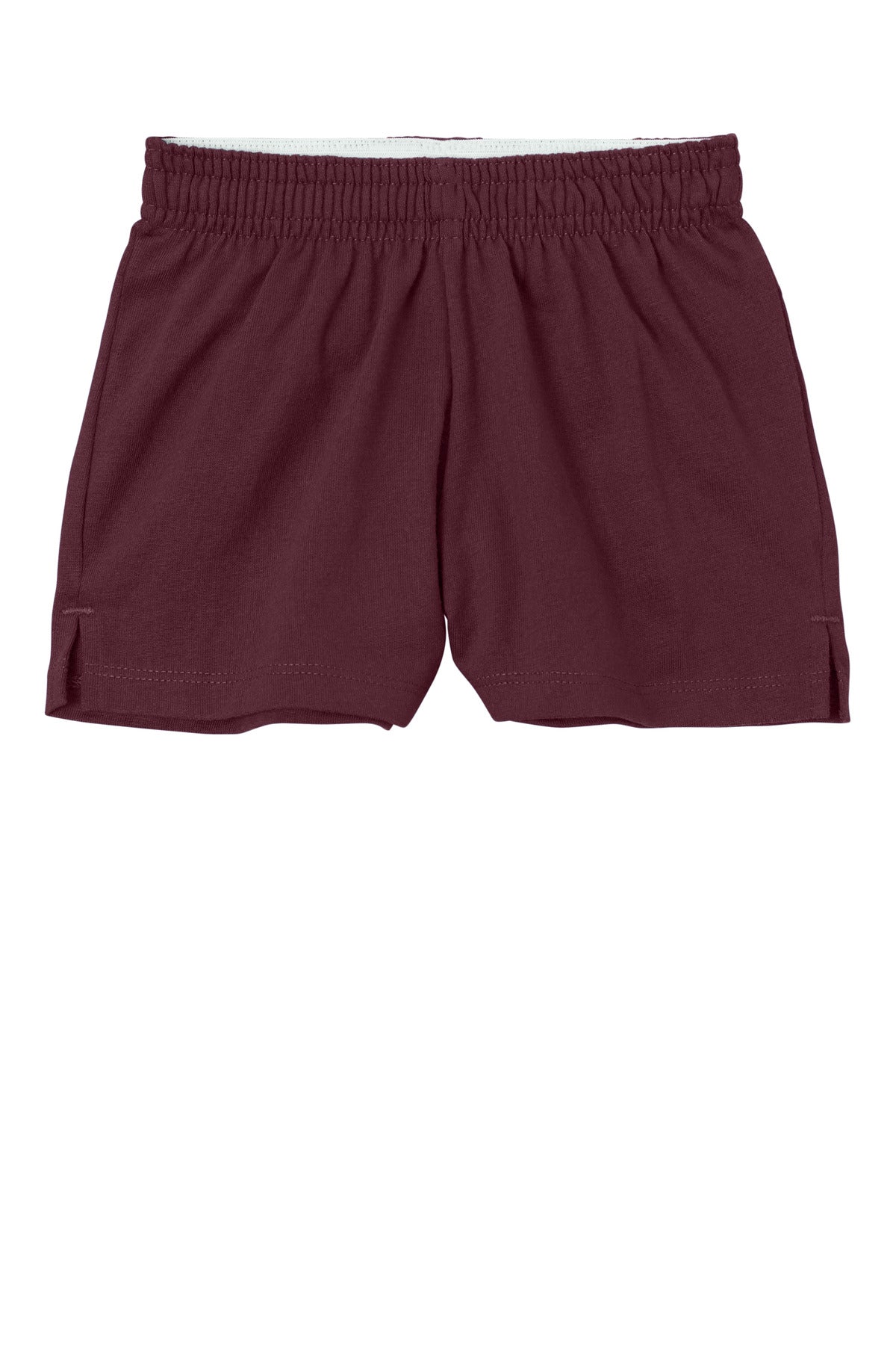 Front View of Maroon Sport-Tek Girls Jersey Knit Squad Short YGST311
