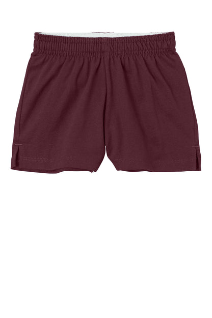 Front View of Maroon Sport-Tek Girls Jersey Knit Squad Short YGST311