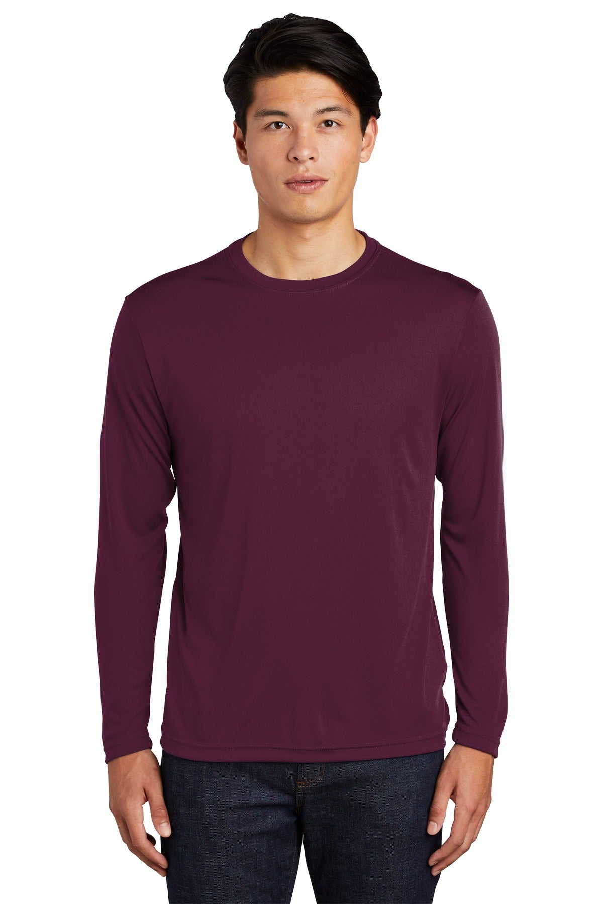 Front View of Maroon Sport-Tek Long Sleeve PosiCharge Competitor Tee. ST350LS