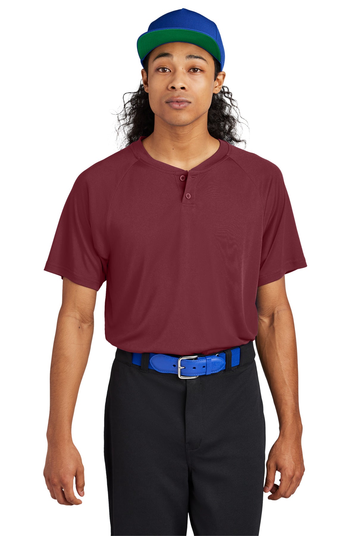 Front View of Maroon Sport-Tek PosiCharge Competitor 2-Button Henley ST359