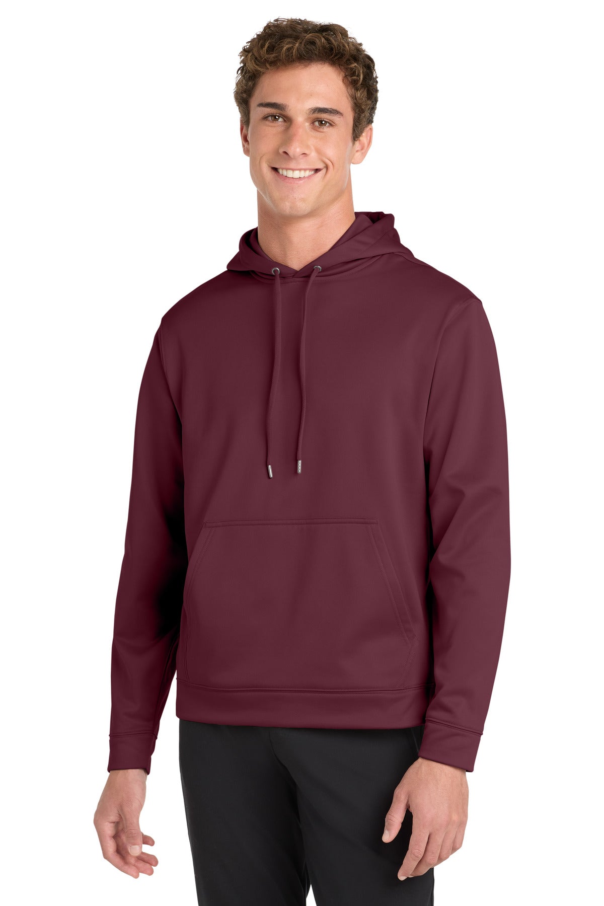Front View of Maroon Sport-Tek Sport-Wick Fleece Hooded Pullover. F244