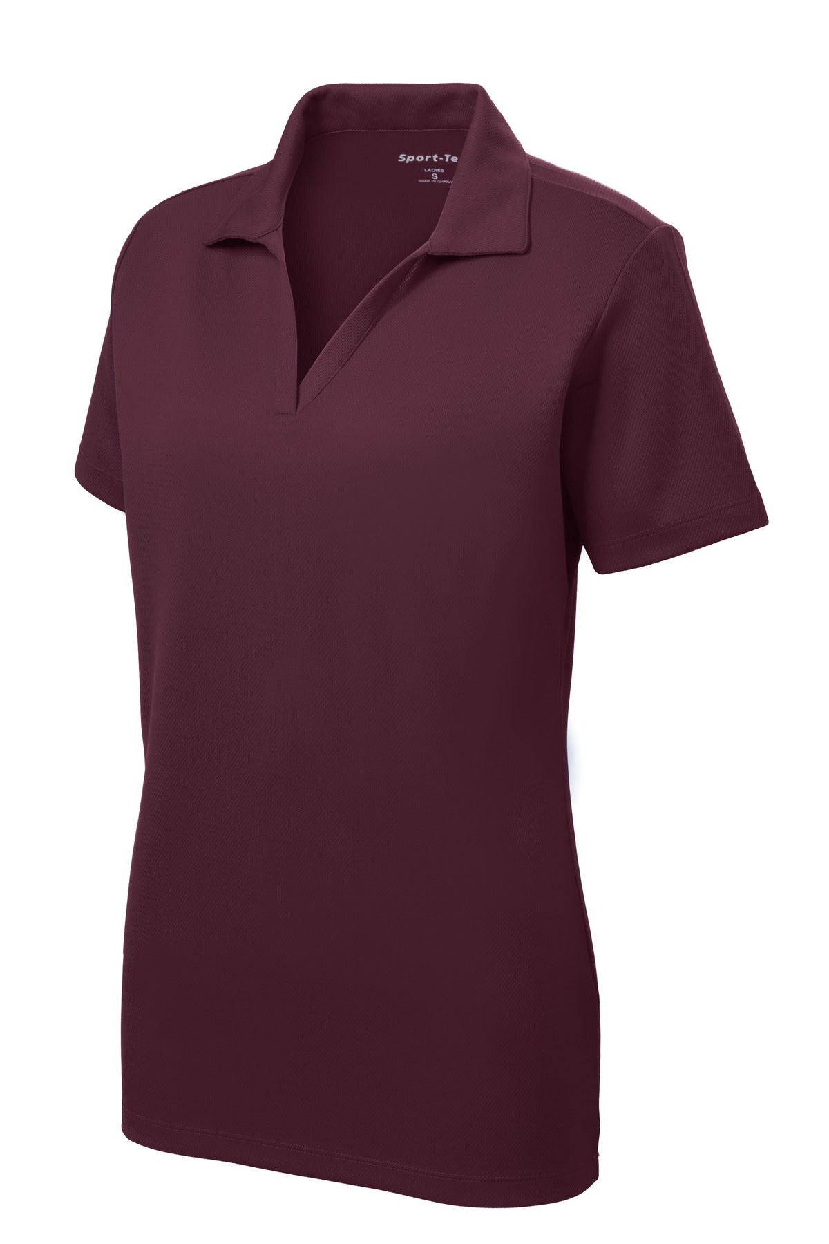 Front View of Maroon Sport-Tek Women's PosiCharge RacerMesh Polo. LST640