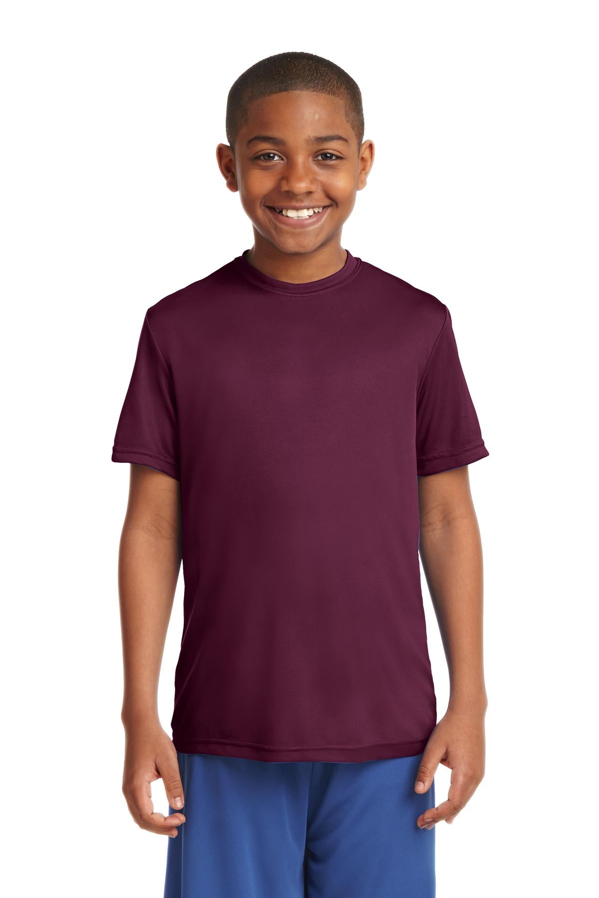 Front View of Maroon Sport-Tek Youth PosiCharge Competitor Tee. YST350