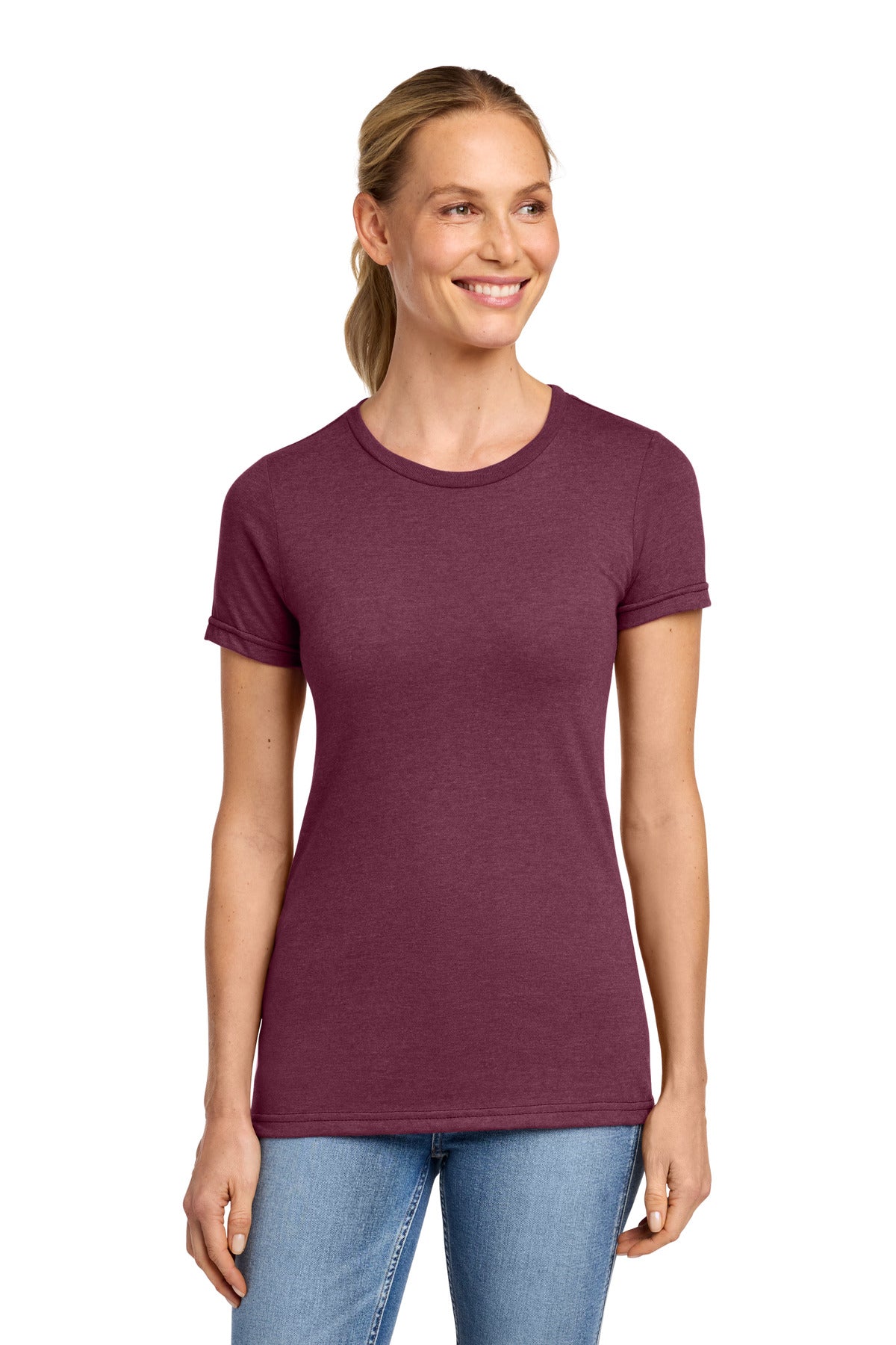Front View of MaroonMist Gildan Softstyle Women's CVC T-Shirt 64001LCVC