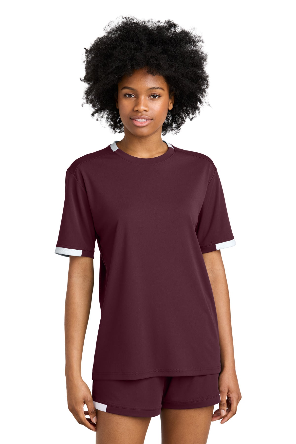 Front View of Mar/White Sport-Tek Club Short Sleeve Crew ST440